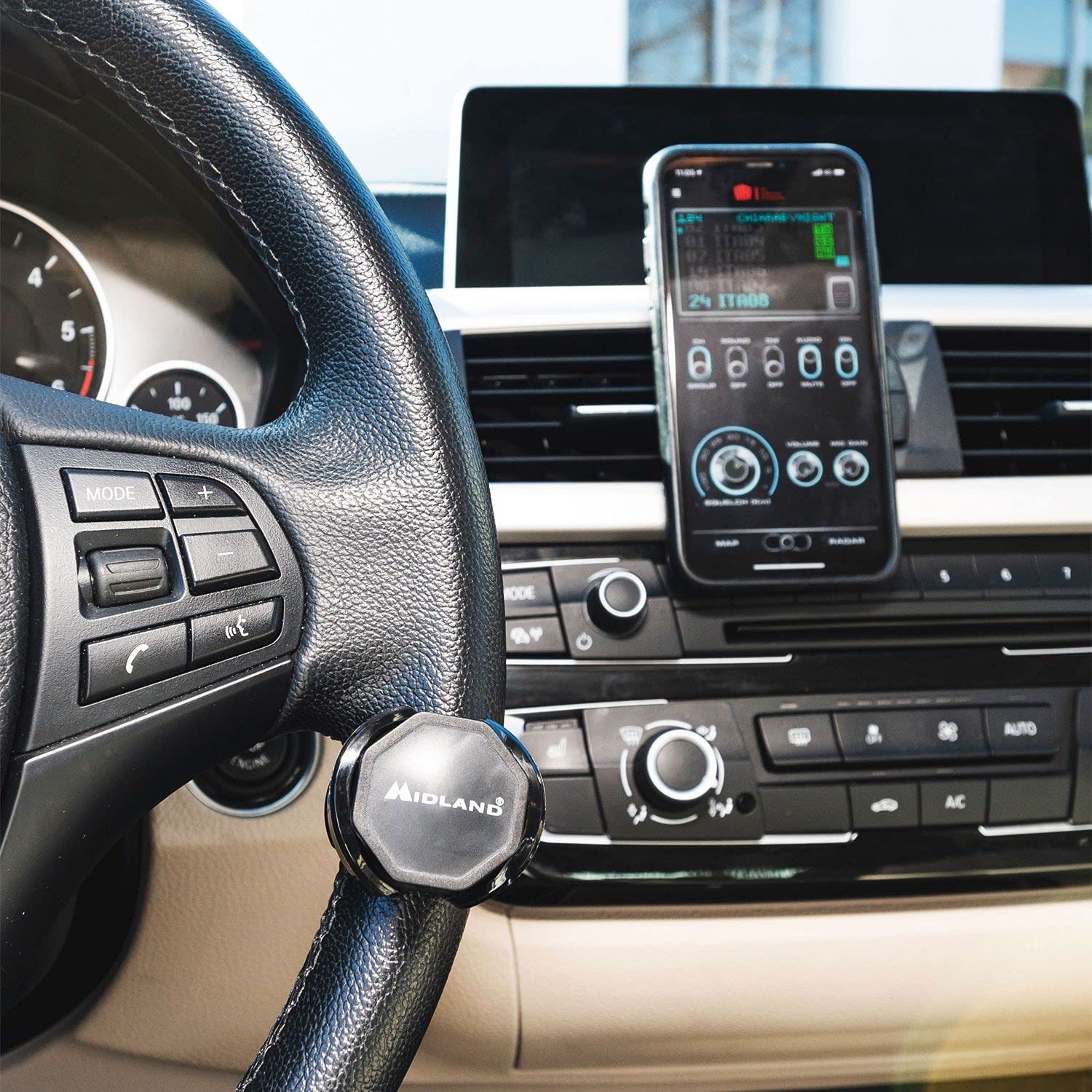 Midland - Pulsador Bluetooth Auto Low Energy con PTT Dual, Kit Manos Libres Bluetooth para Comunicaciones Seguras, Accesorios Coche, Camión, Caravana y Todoterreno, Compatible con App CBTALK