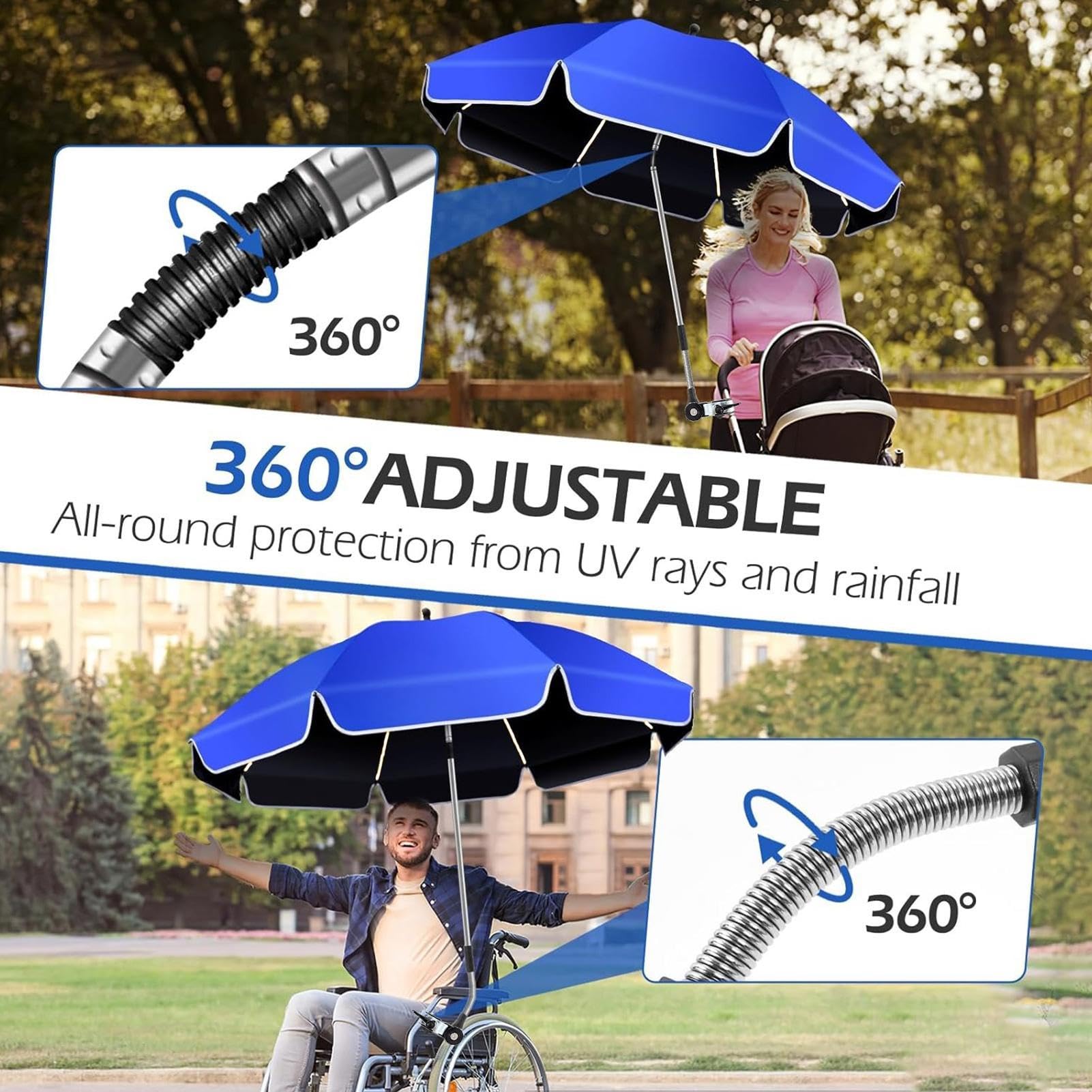 Generisch Parasol na krzesło z zaciskiem mocującym, regulowana 360° osłona przeciwsłoneczna z klipsem – regulowany parasol wędkarski z zaciskiem – na taras, urlop, do ogrodu, na podwórko, kemping