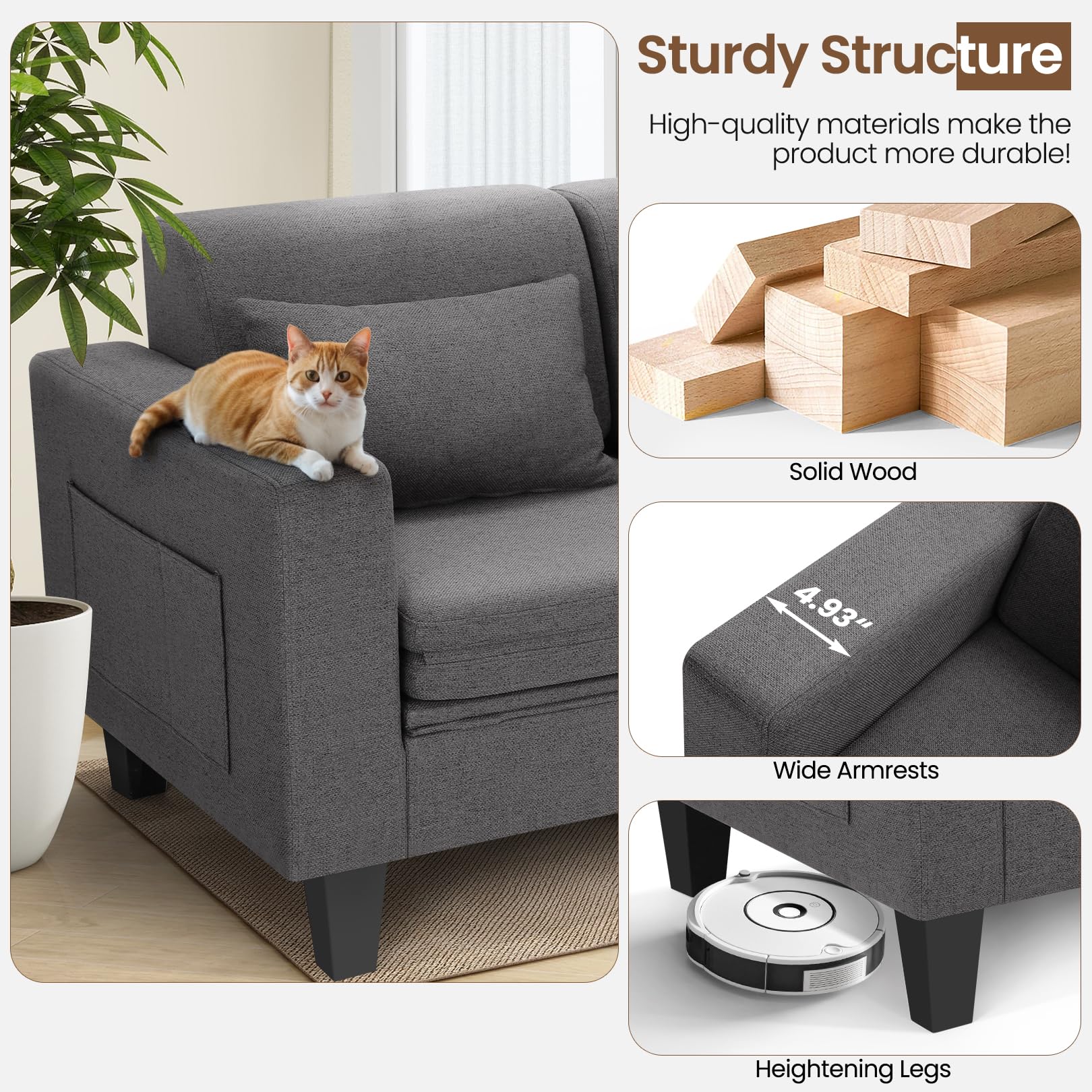 6-in-1 Convertible Sofa Bed, 58" Loveseat Sleeper Sofas, Gray | Pull Out Couch Bed with Removable Backrest, Storage Pockets and 2 Pillows, Modern Folding Linen Futon Couch for Small Spaces