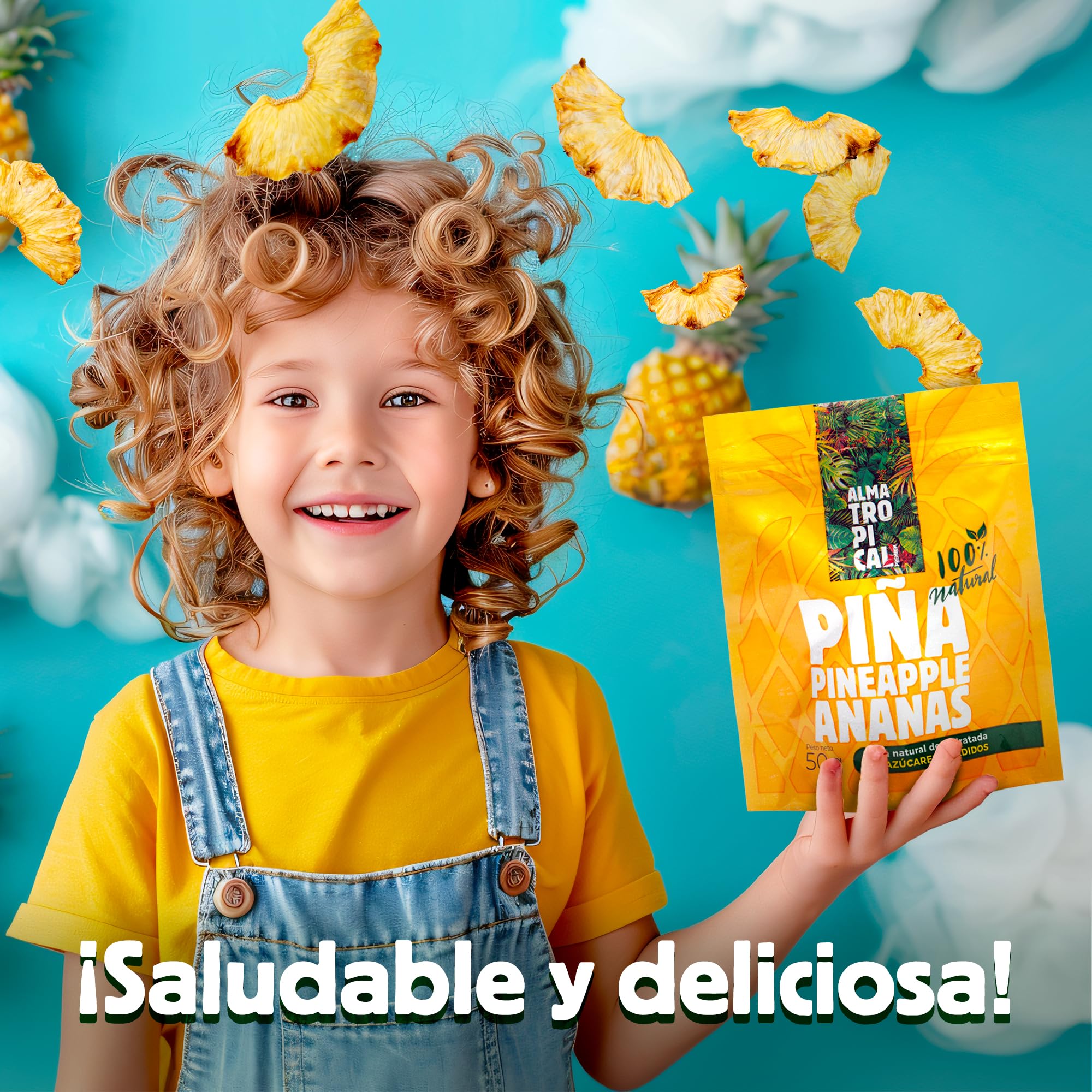 Alma Tropical - Piña Deshidratada Completamente Natural de Costa Rica (Caja 24 x 50g) | Snack saludable, Sin azúcares añadidos, Sin Alérgenos, Sin Glúten, Sin Conservantes
