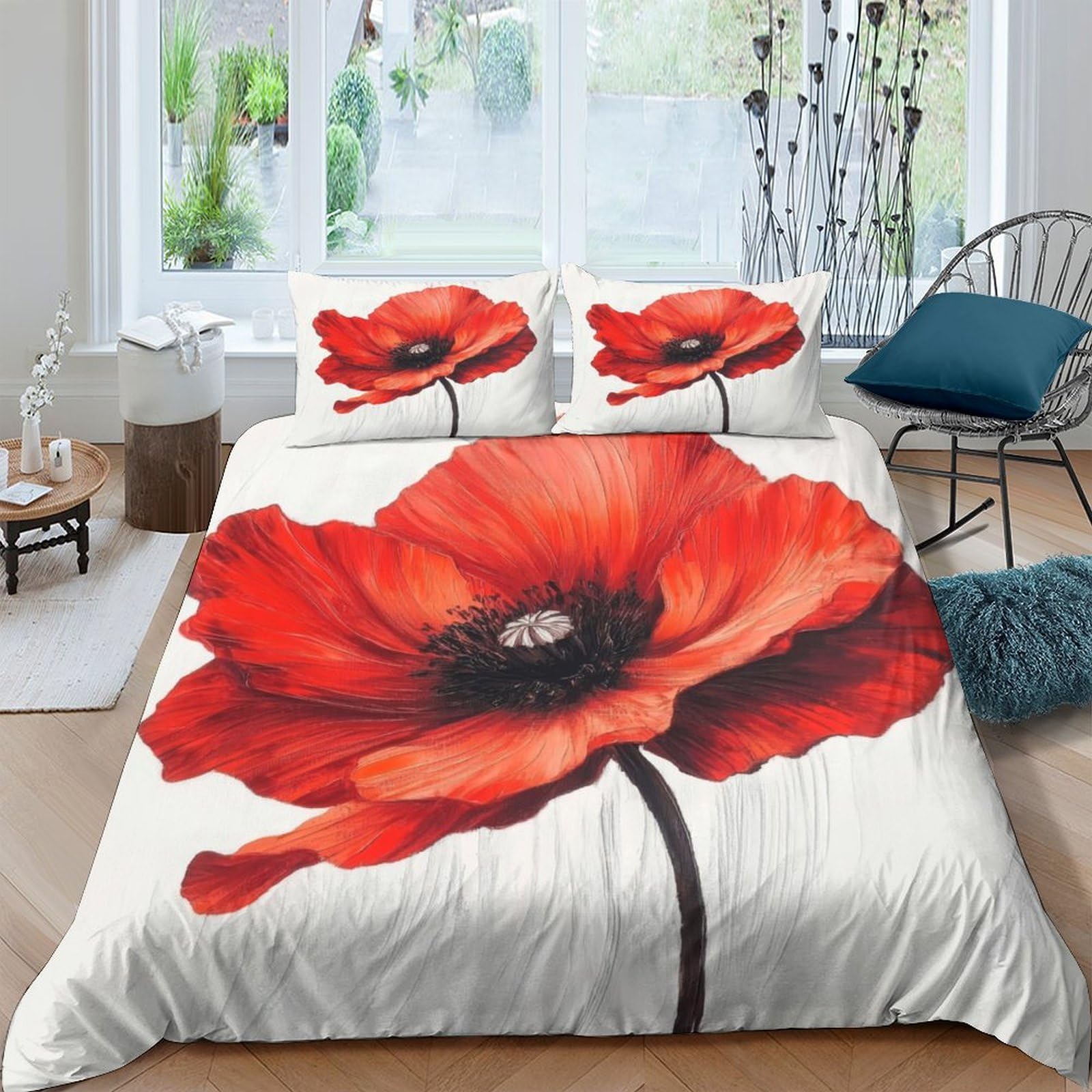 Ctjqhvkz Style-1 3D Printed Red Poppy Fitted Sheet Microfiber Artistic Floral Bed Sheet For Bedroom Guest Room Mattress Decor Easy Care Single（135X200cm）