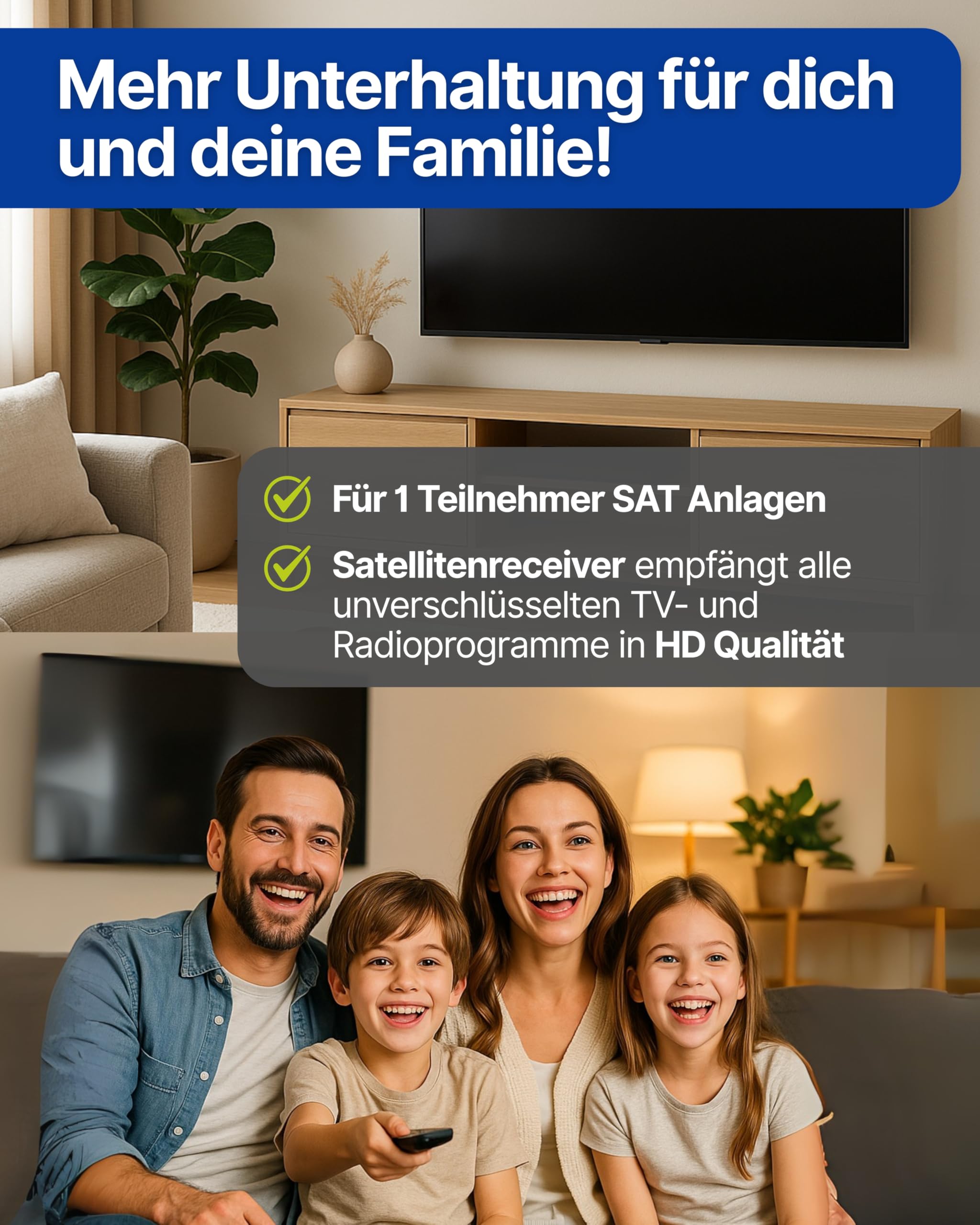 SCHWAIGER Satellitenschüssel Komplettset I Ø 60 cm Stahl Offset Antenne in anthrazit I Inkl. sonnengeschütztes Single LNB, HD SAT-Receiver mit Fernbedienung & Koaxialkabel I Digital HD Empfang