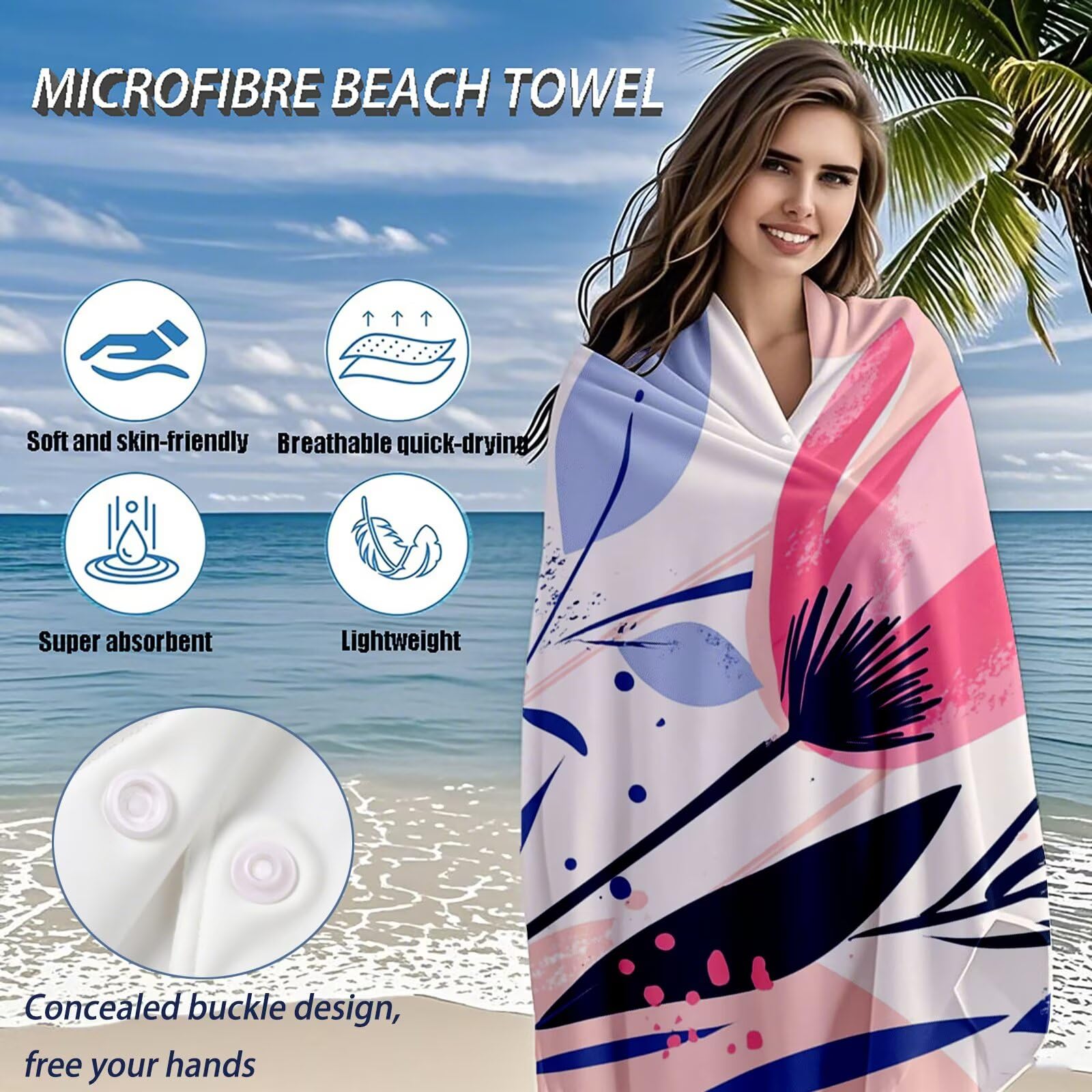 Serviette de Plage Microfibre Serviette Plage 100x150 cm 2 Pack Séchage Rapide, Anti-Sable, Absorbante Fonction Drap de Plage XXL pour Bain, Sport, Voyages, Sauna, Piscine, Yoga, avec Sac Rose Q-646