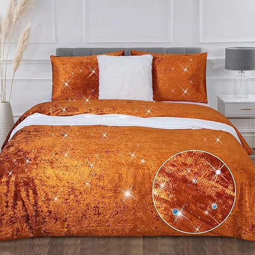 YINFUNG Juego de funda de edredón bohemia de terciopelo, tamaño Queen, color marfil, crema de lujo, terciopelo arrugado, algodón, lentejuelas