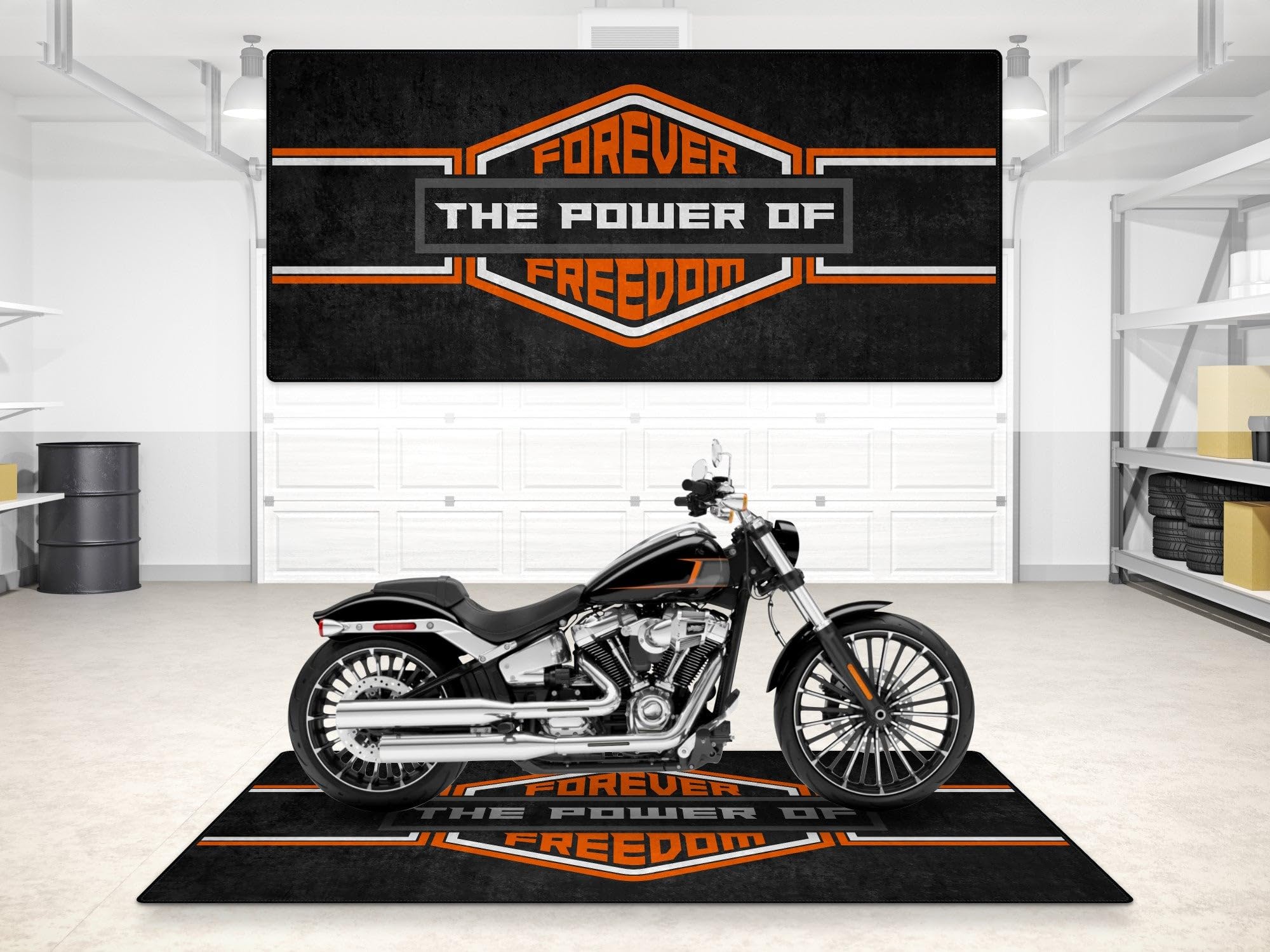wibeart Parking Mat Forever Freedom Design for Custom Motorcycles, Display and Pit Mat, Washable Non-Slip Garage and Showroom Floor Carpet (Size 1 :