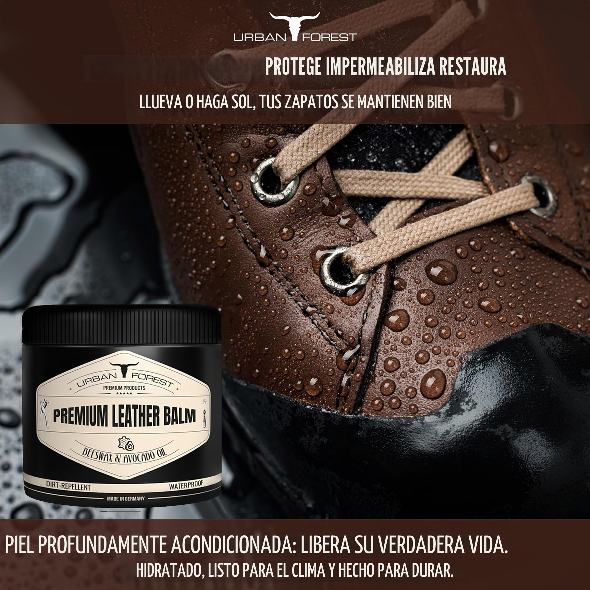 Cuidado del Cuero incoloro para Coche Muebles Chaquetas Bolsos sofá Zapatos sillín Cuero BÁLSAMO de URBAN FOREST con Aceite de Cera de Abejas y Aguacate, tamaño: 500ml