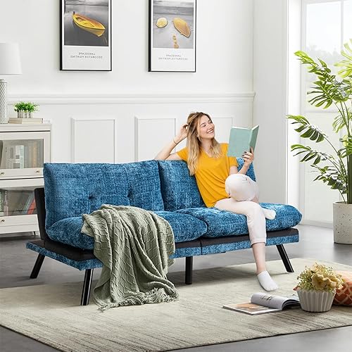 Cómodo sofá cama convertible tipo futón de 72 pulgadas de largo con cojín más grueso, sofá biplaza reclinable moderno tapizado para sala de estar