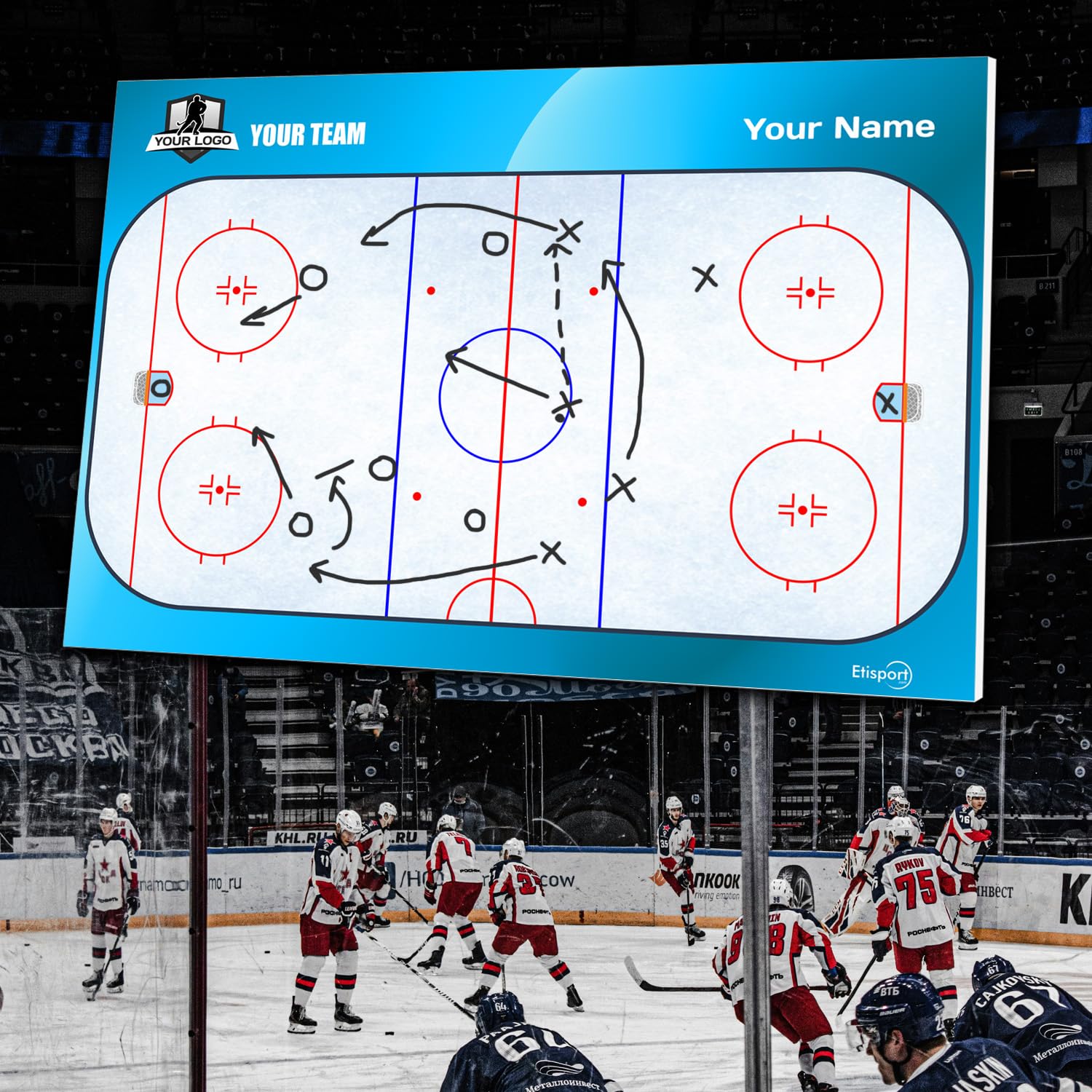 Pizarra táctica Hockey Hielo Entrenador Personalizada con Nombre y Escudo Club Tablero borrado seco