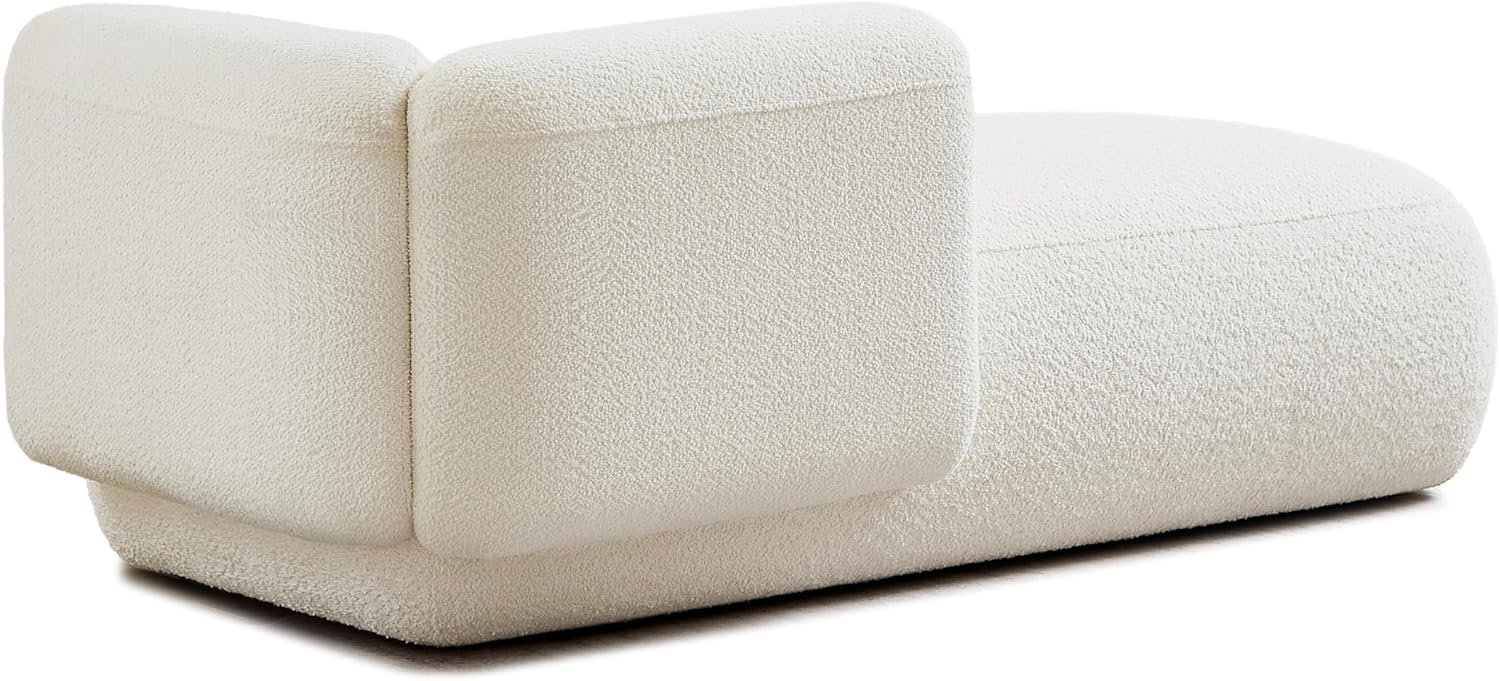 KEIKI 64" Boucle Upholstered Chaise Lounge Chair for Indoor, Small Space Reading or Relaxing, Right-Hand Facing Lounge with Wooden Legs, Cream