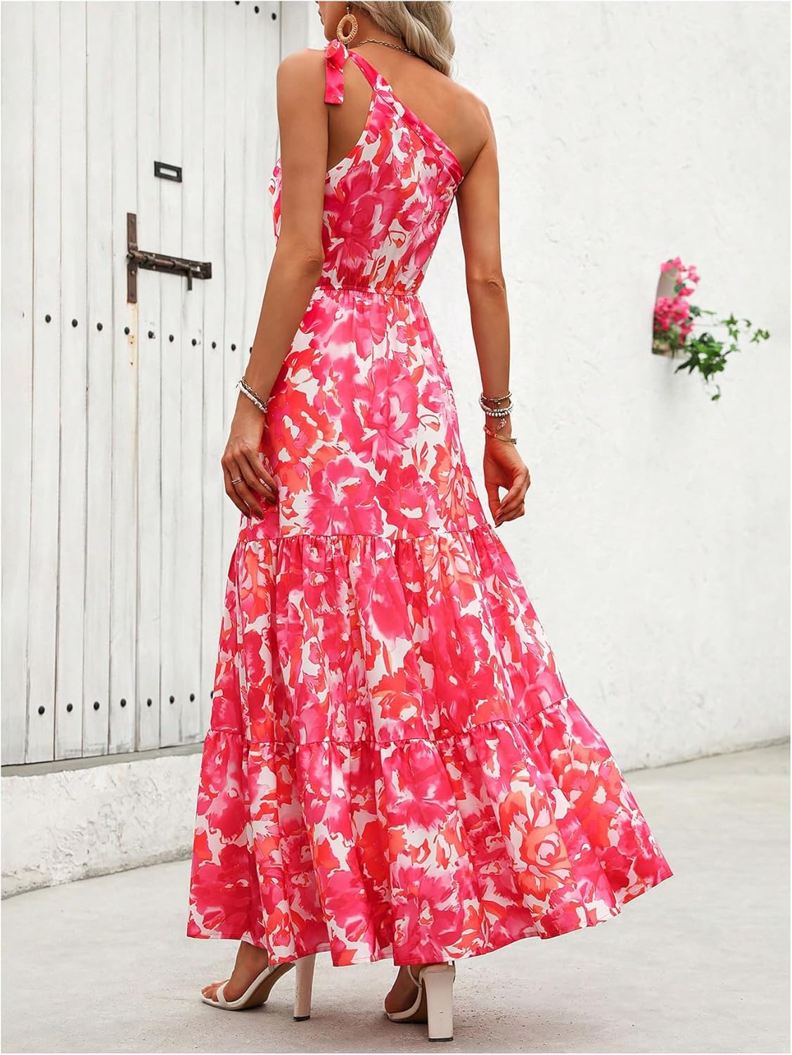 Floerns Women's Floral One Shoulder Sleeveless Maxi Dress Flounce Hem Boho Long Dresses - Image 4