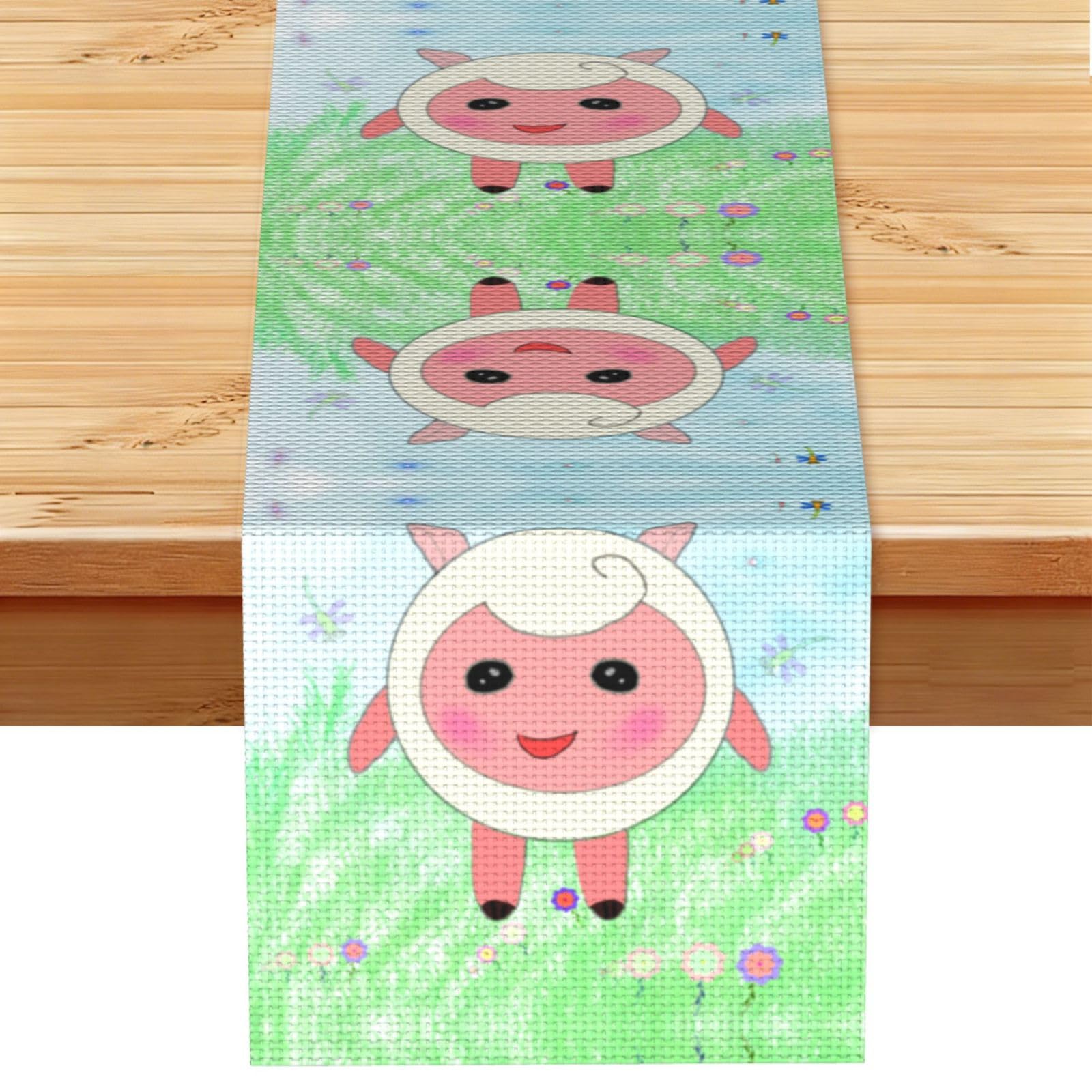 cute lamb Linen Feel Table Runner Wedding Party Home Decoration