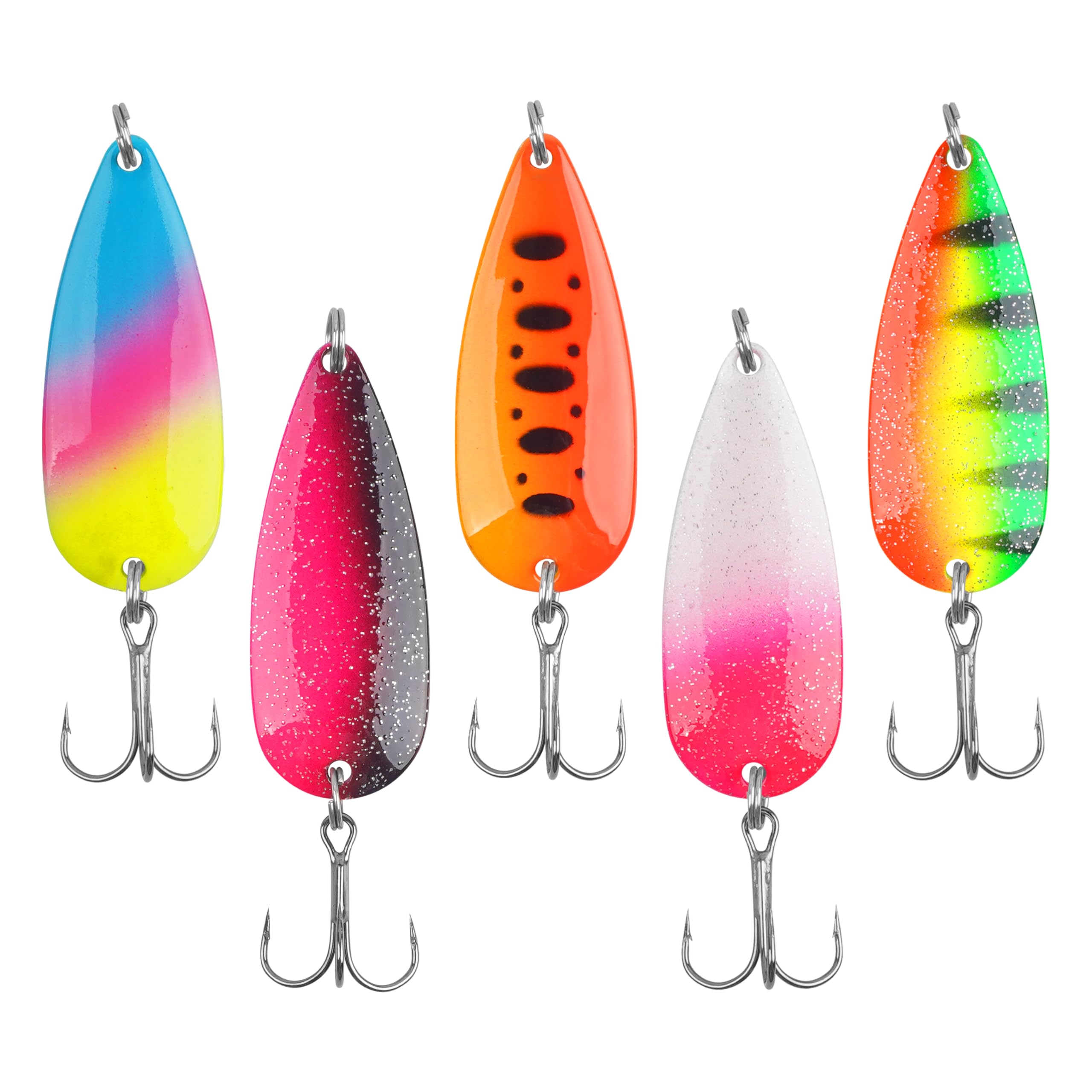 Fishing Spoons Saltwater Fishing Lures, 5pcs Metal Jigging Trolling Spoons Pike Spoons Casting Lures with Treble Hooks for Bass Trout Pike Walleye Crappie Striped Bass Redfish