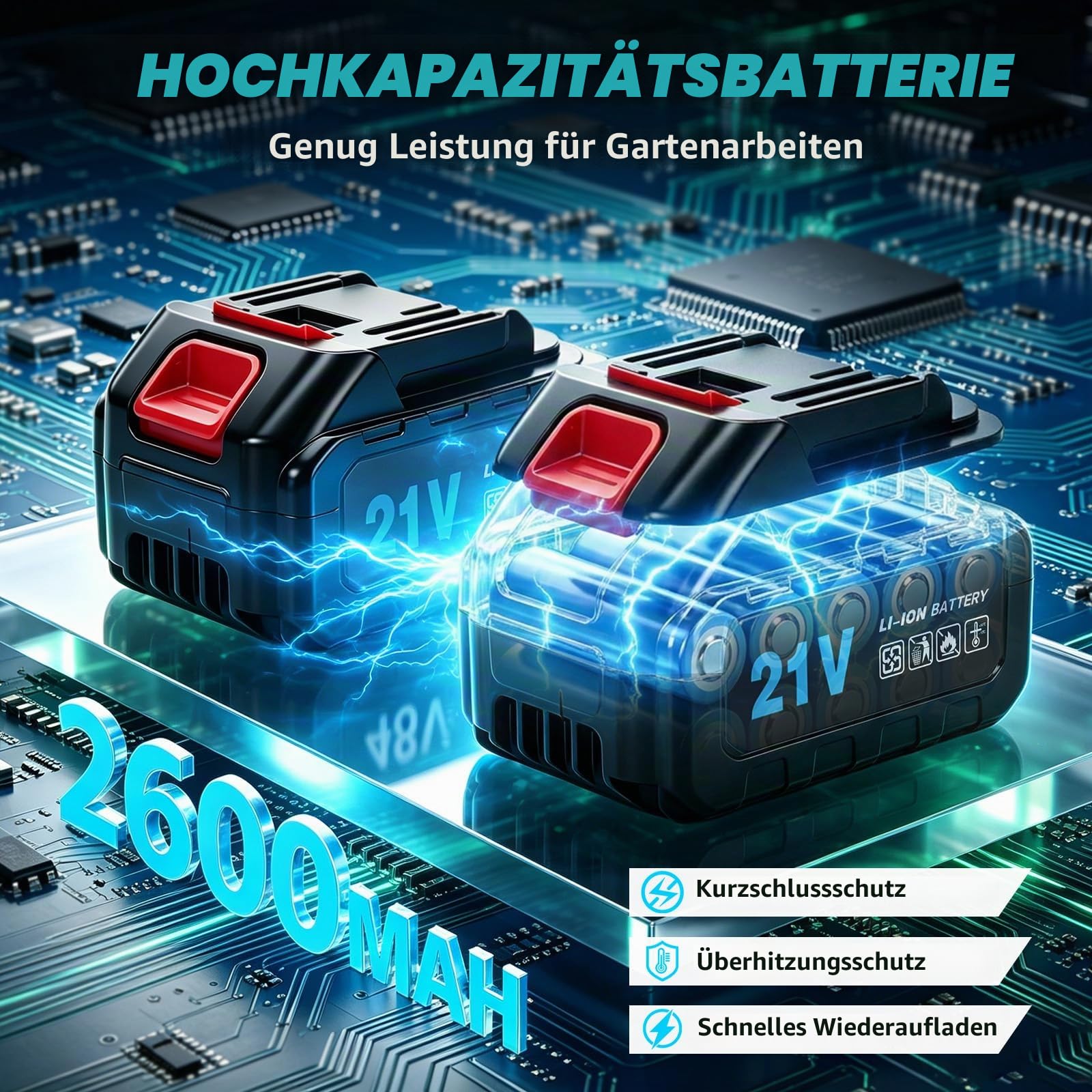 Akku Bodenhacke Motorhacke mit 2×2600mAh Akkus