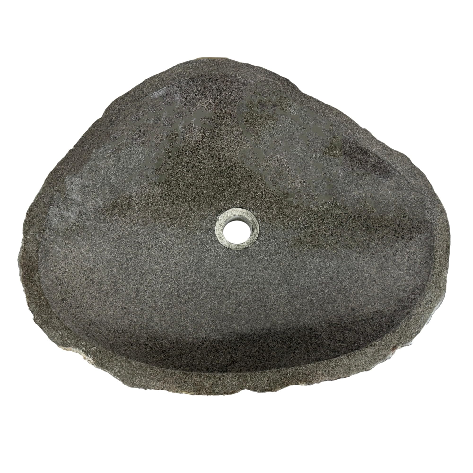 Lavabo Ovale - Pietra di fiume - Pietra naturale - Lavandino per bagno - Lavello - Lucido e Robusto - Forma e colore unici! (Grigio, 46-53x34-40cm)