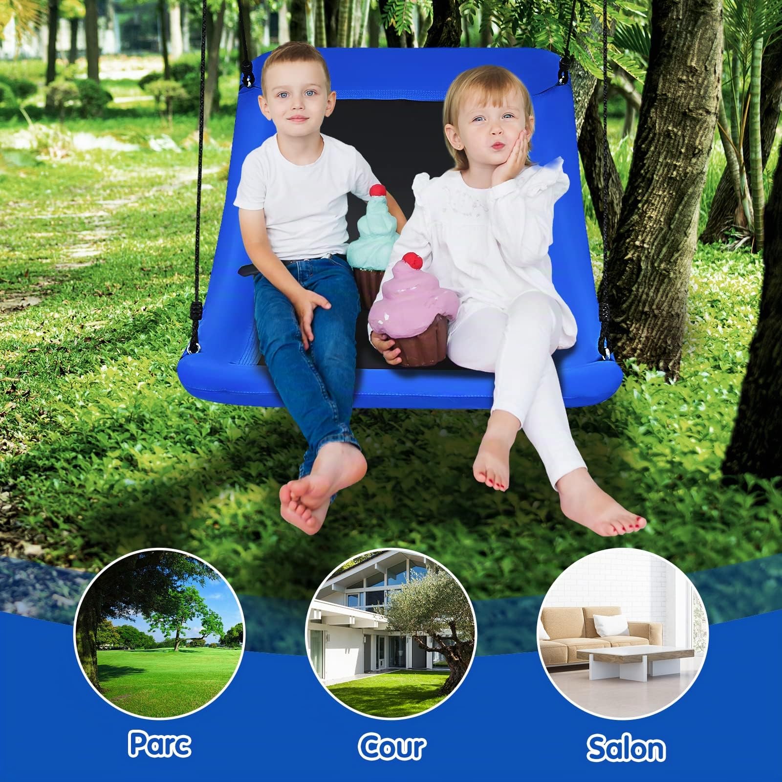 COSTWAY Balançoire Extérieur Rectangulaire 83 x 155 cm, Siege Balançoire pour Enfant et Adulte, avec Cordes de Suspension Réglables Charge Max 150 kg pour Parc, Arbre (Bleu)