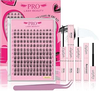 PRO Cluster Lashes Kit Natural Individual Lashes D Curl Cluster Eyelash Extensions 8-16mm Individual Eyelashes Kit with Lash Bond, Lash Remover, Lash Applicator (Natural02-8-16mix)