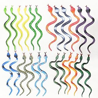 24Pcs Rubber Snake, Plastic Snakes, Snake Toy, Toy Snake, Plastic Rain Forest Snake, Fake Snake, Realistic Snake for April Fool’s Day, Halloween Party Favors Decoration Deter Squirrels Bunnies Birds