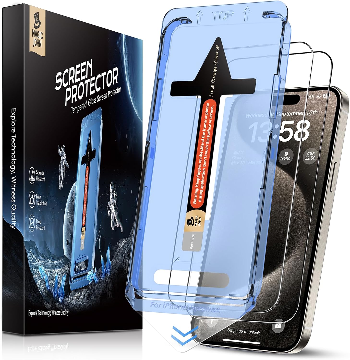 MAGIC JOHN 2 Pack for iPhone 15 Pro Max 6.7 inch Tempered Glass Screen Protector, Auto Dust-Elimination Installation, Bubble Free, Dynamic Island Compatible, HD Clear, Easy Installation