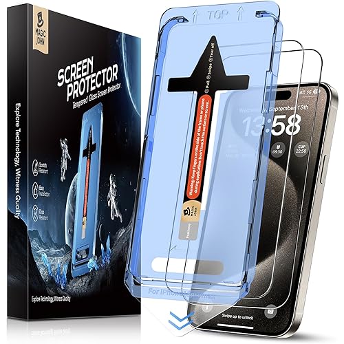 MAGIC JOHN 2 Pack for iPhone 15 Pro Max 6.7 inch Tempered Glass Screen Protector, Auto Dust-Elimination Installation, Bubble Free, Dynamic Island Compatible, HD Clear, Easy Installation