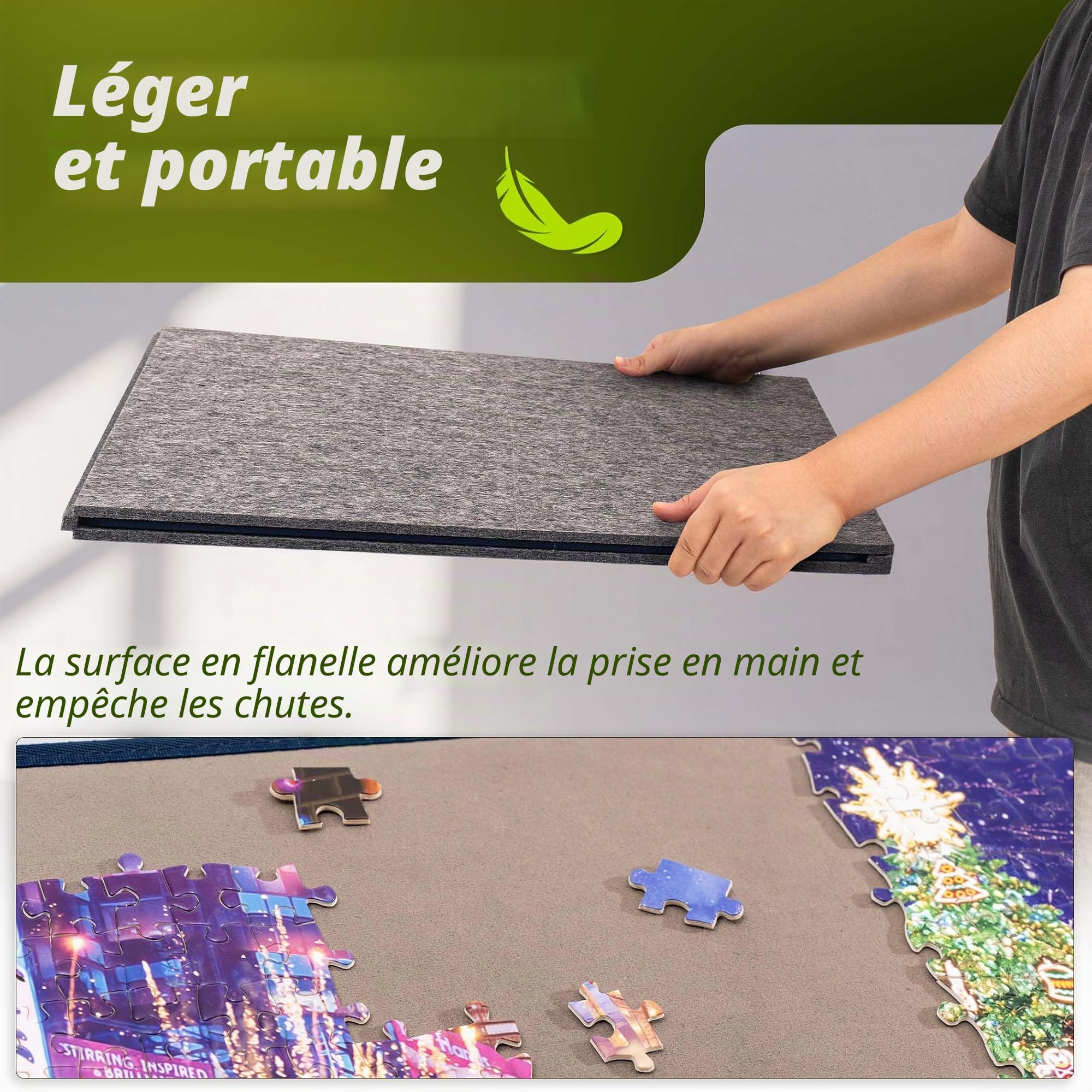 Tektalk Planche de Puzzle avec Support et Housse 2 en 1, Support réglable Multi-Angles et 6 Plateaux de tri des Couleurs, Tapis Portable léger pour économiser du Rangement, jusqu'à 1 000 pièces, Gris