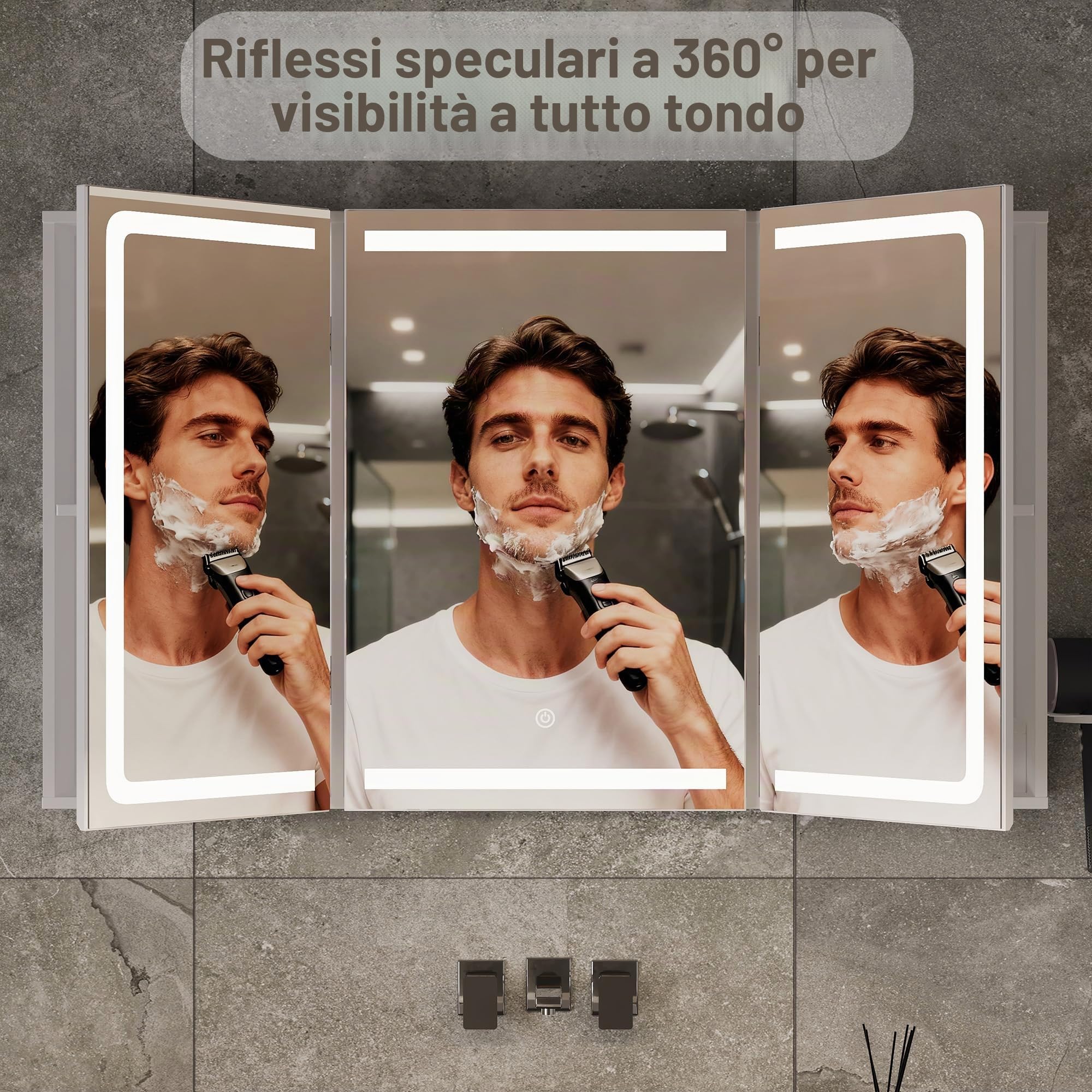 Xbro Specchio Bagno LED con Armadietto e Presa 100x16x60 cm | LED touch regolabile per trucco e cura personale, con vano contenitore e presa integrata per un bagno ordinato.