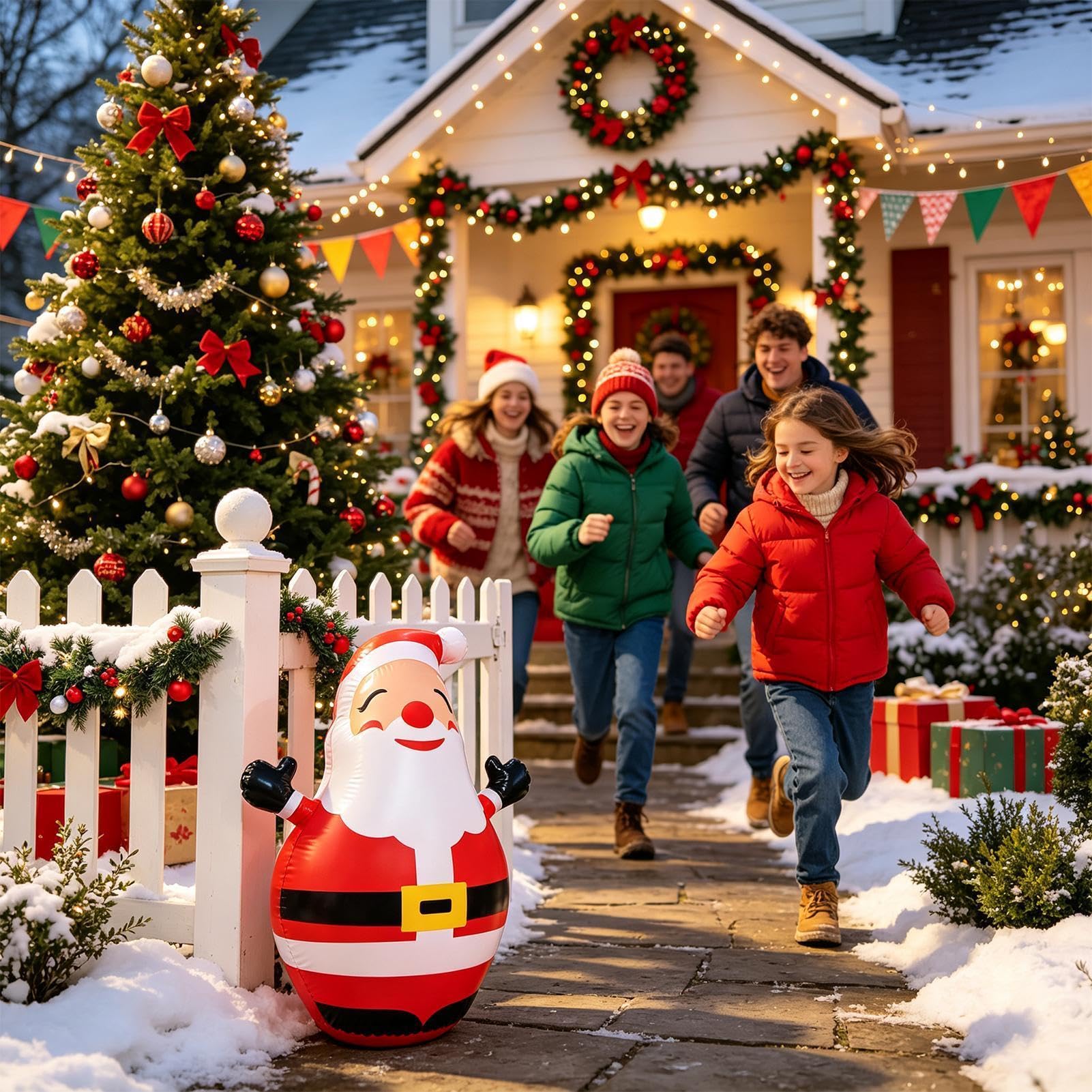 Figura Inflable De Papá Noel Navideño Estatua Hinchable de 1,5 Metros con | Papá Noel Hinchable Para Suelo Parque Entrada Delantera De Tienda Exterior Jardín Césped