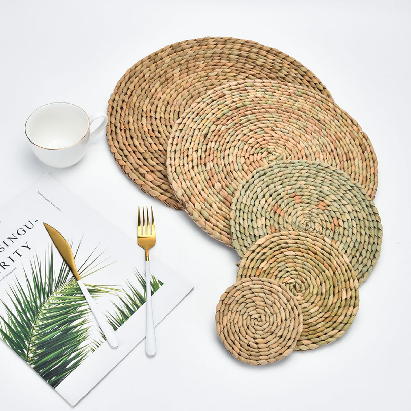 Décoration de Table, Sets de Table, Tapis de Cuisine/Salle à Manger Rond en Fibres Naturelles tressées, résistant, Style Ferme, pour Les fêtes