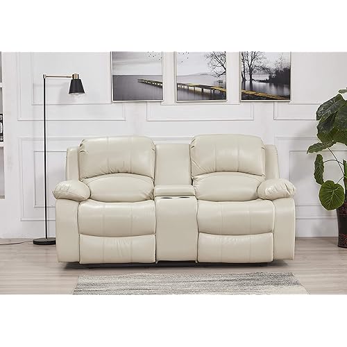 Betsy Furniture Faux Leather Reclining Couch Loveseat with Console 8018 Multiple Colors (Beige, Loveseat)