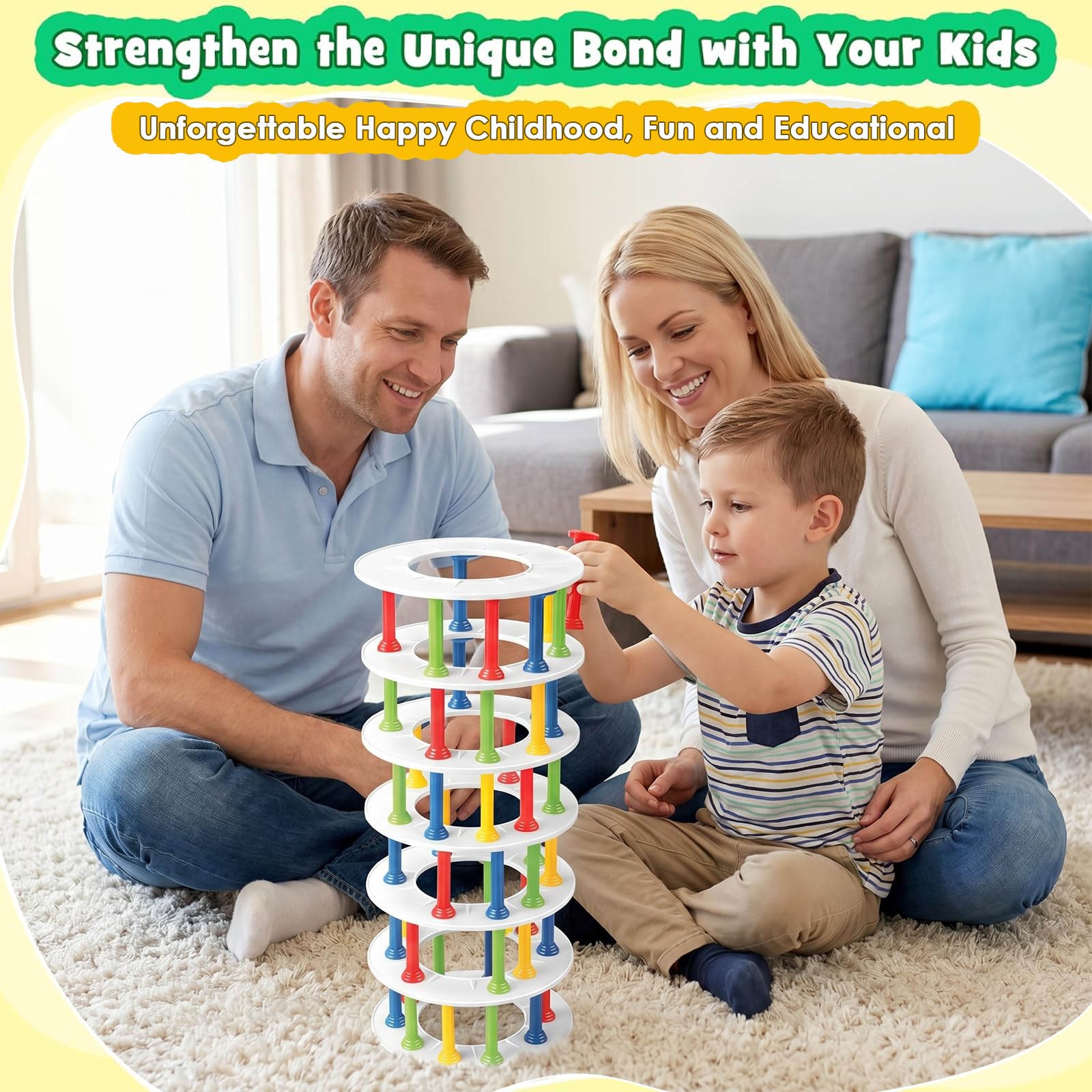 Juegos de Mesa Niños 3 4 5 Años, Montessori Juguetes Niñas 6 Años y Niños, Juego de Construcción y Equilibrio con Dados Colores, Juguete para Habilidades, Regalo Cumpleaños, Juego Familiar