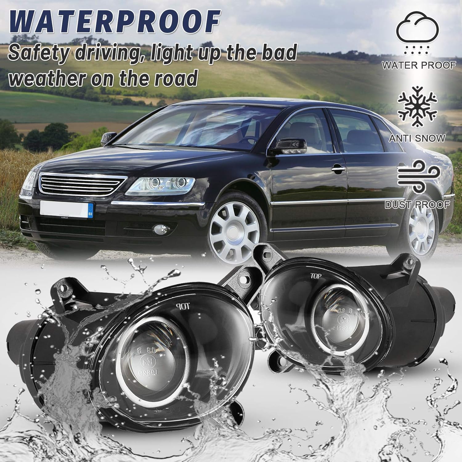 Fog Lights for Volkswagen Passat 2001-2005 with H3 12V55W Bulbs OEM Fog Lamps Assembly Replacement - 1 Pair (Clear Glass Lens)