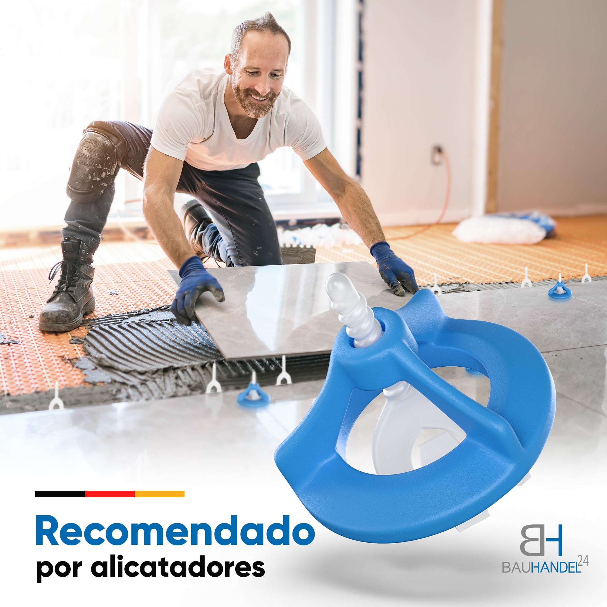 Bauhandel24 sistema de nivelación 400 lengüetas 2 mm 200 tapas roscadas soporte para azulejos 6 mm 16 mm niveladores de azulejos cuñas niveladoras suelo cuñas para azulejos autonivelante para suelo