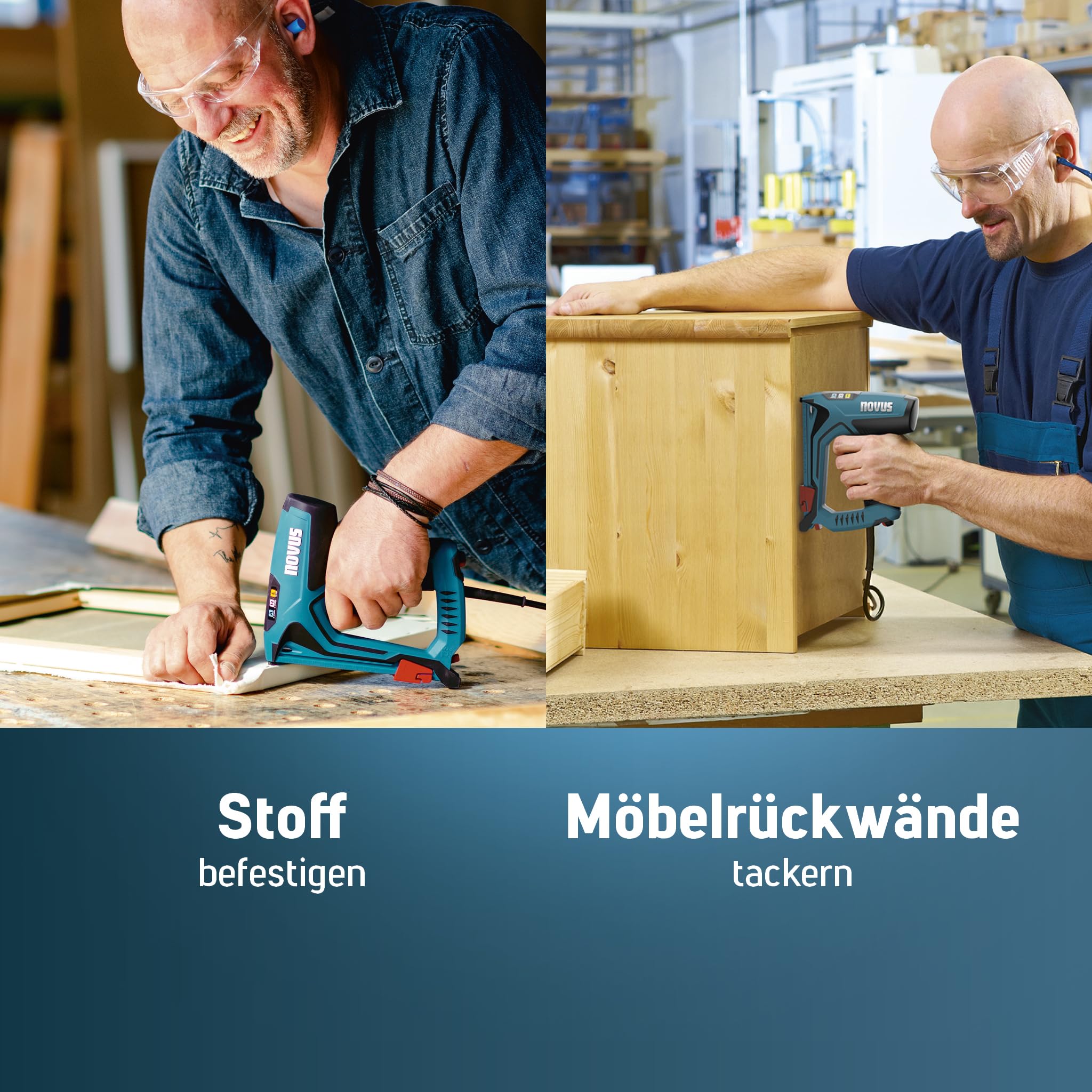 NOVUS TOOLS Elektrotacker J-150 Set mit 1800 Klammern │ Profi-Tacker und Nagelpistole mit Schlagkraftregulierung, Distanzanschlag und Unterlademechanik │ Für Feindrahtklammern 6-14 mm und Nägel 16 mm