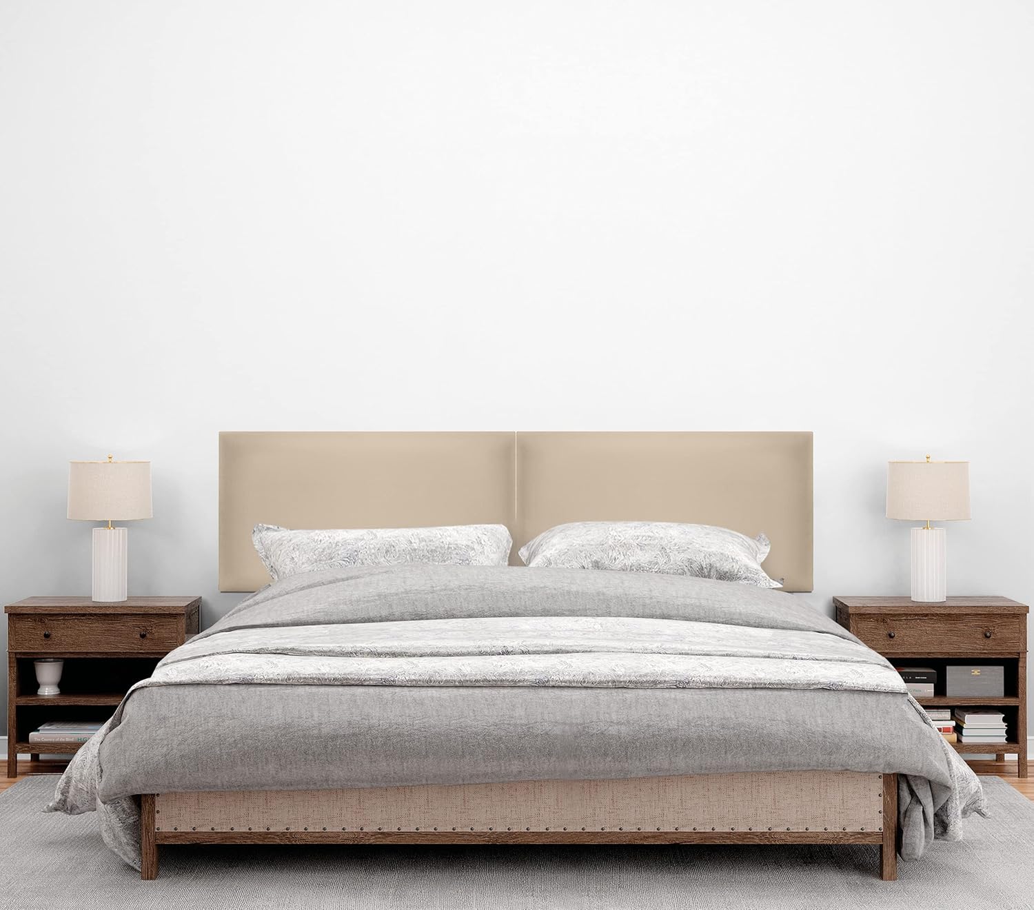 DHOME Cabecero de Polipiel o Tela Acualine Liso Dual Dividido en 2 Piezas Tapizado de Alta Gama Cabezal Tapizado Moderno (Polipiel Beige, 180cm Dual (Camas 180/190))