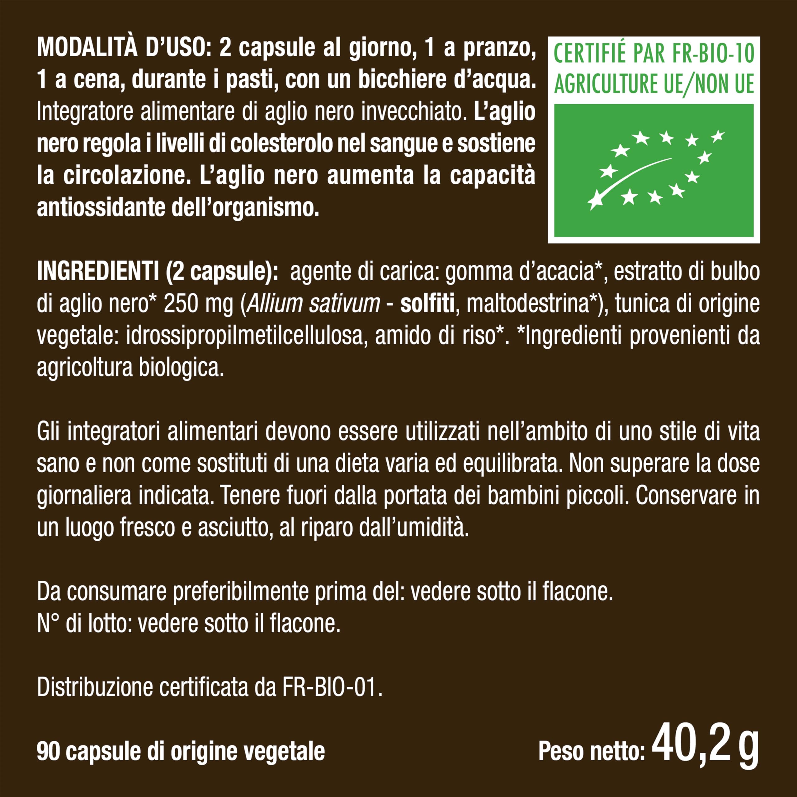 Aglio Nero Fermentato Biologico | Integratore Alimentare | 250 mg | Supporta la Circolazione | Antiossidante Naturale | 90 Capsule | Nutrimea