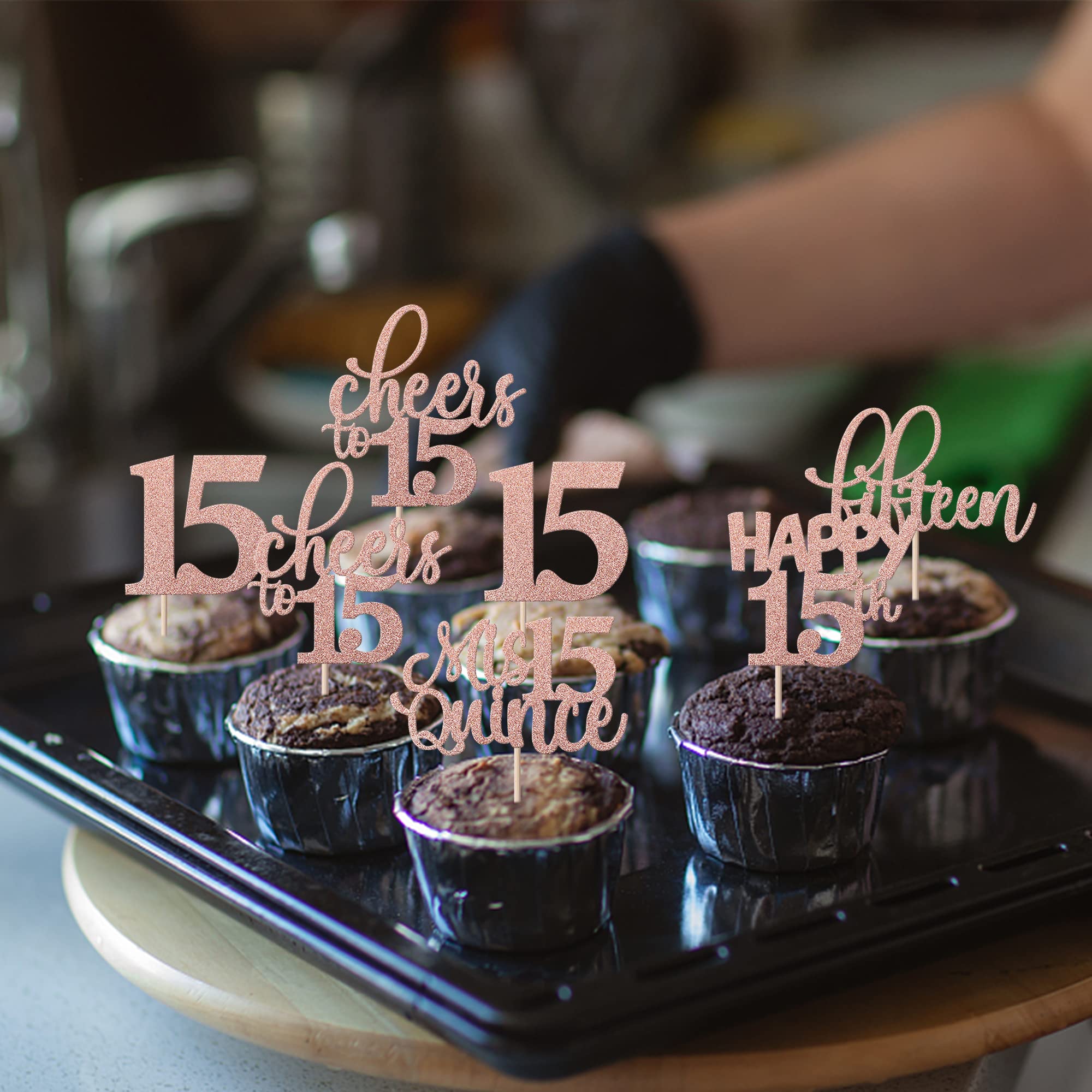 30 Cupcake-Topper Für 15. Geburtstag – Glitzernd, Rosa, 6,1 X 12,2 Cm, Nicht Essbar