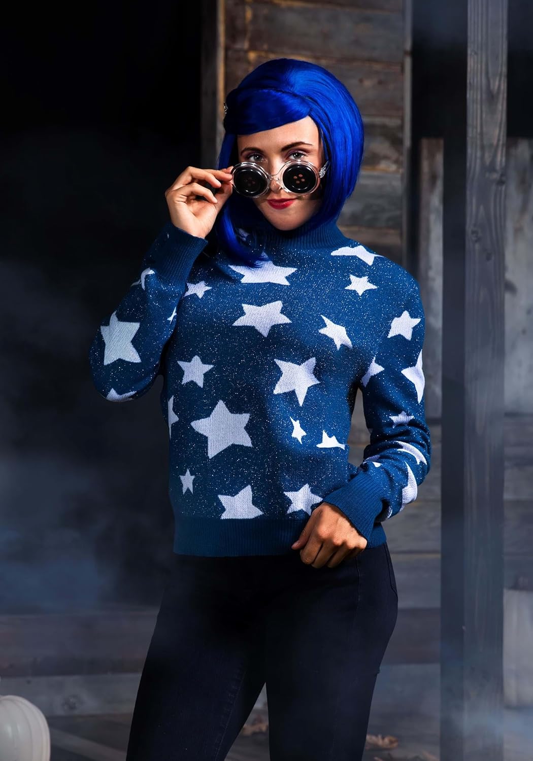 Coraline Blue Stars Sweater for Women - Adult Coraline Sweater Costume Soft & Warm Crewneck - Officially Licensed