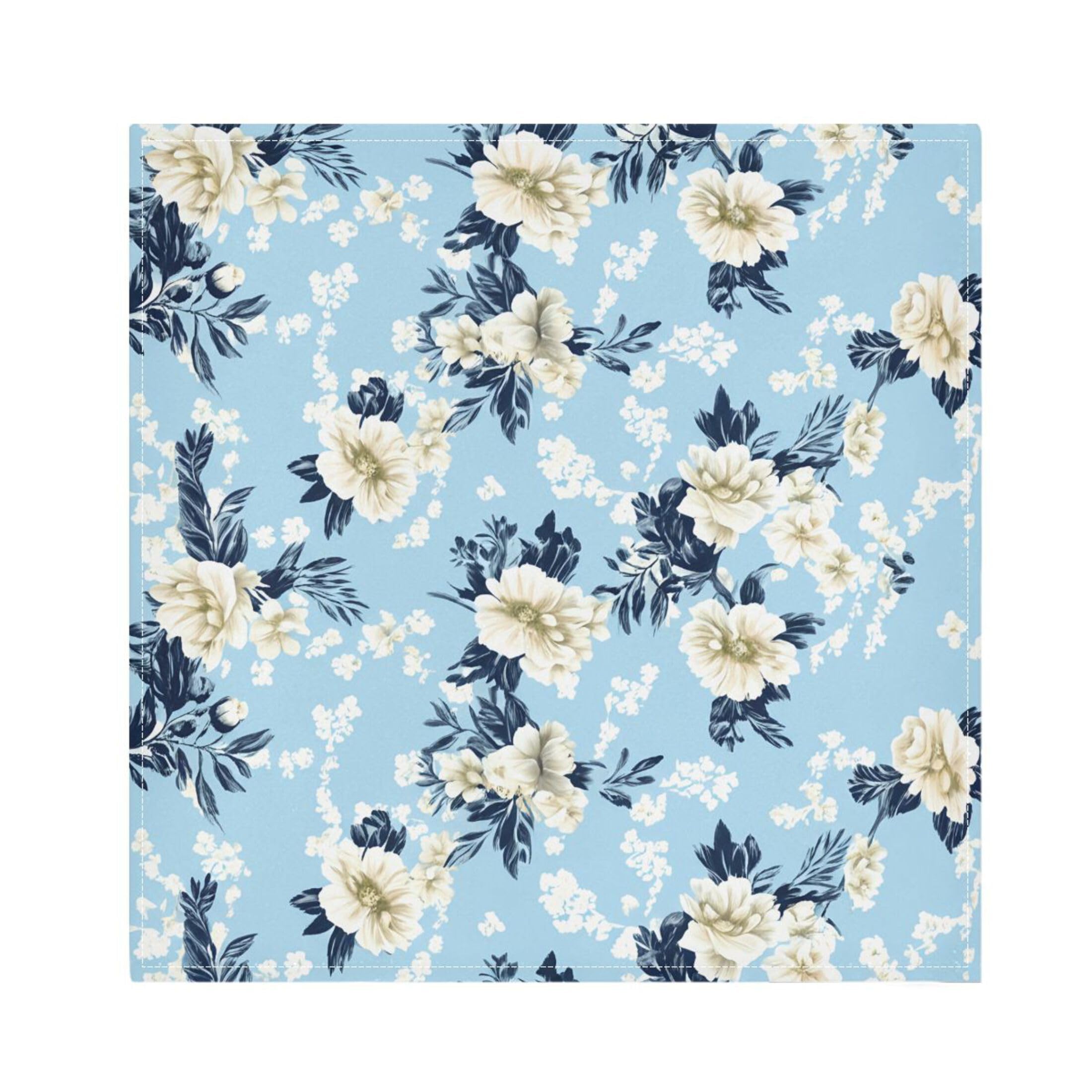 Fuauuyl Cloth Napkins Set of 6 Floral on Blue Dinner Napkins 20x20 in, Washable & Reusable Fabric Table Napkin for Dining Parties Holiday, Eco-Friendly