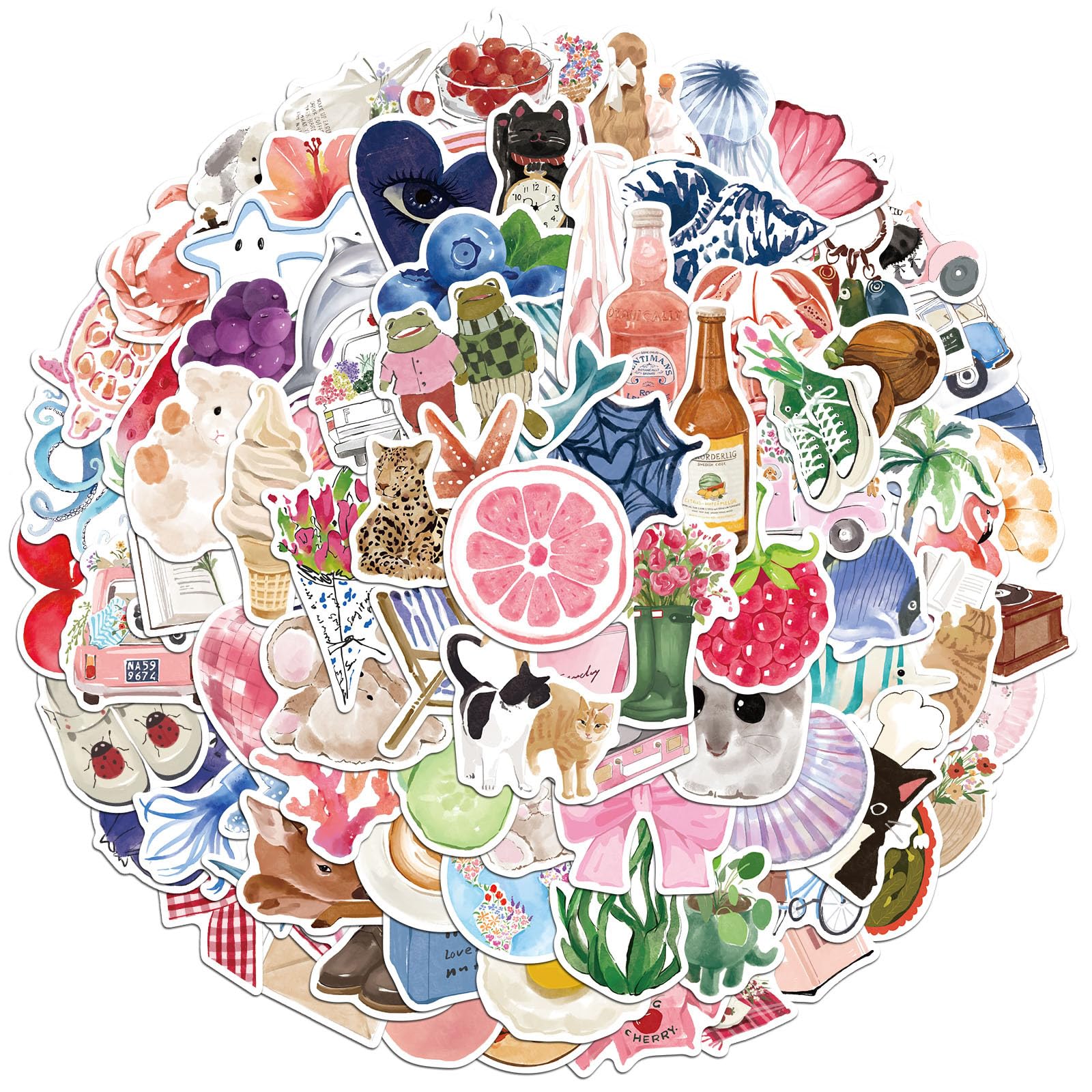 Ktguk Women's White 100 Pack Aesthetic Stickers,Watercolour Diary Graffiti Cute Stickers,Waterproof Vinyl Decals Sticker,For Luggage Scrapbook Skateboard Guitar Water Bottle,Gift For Teens Kids Girls