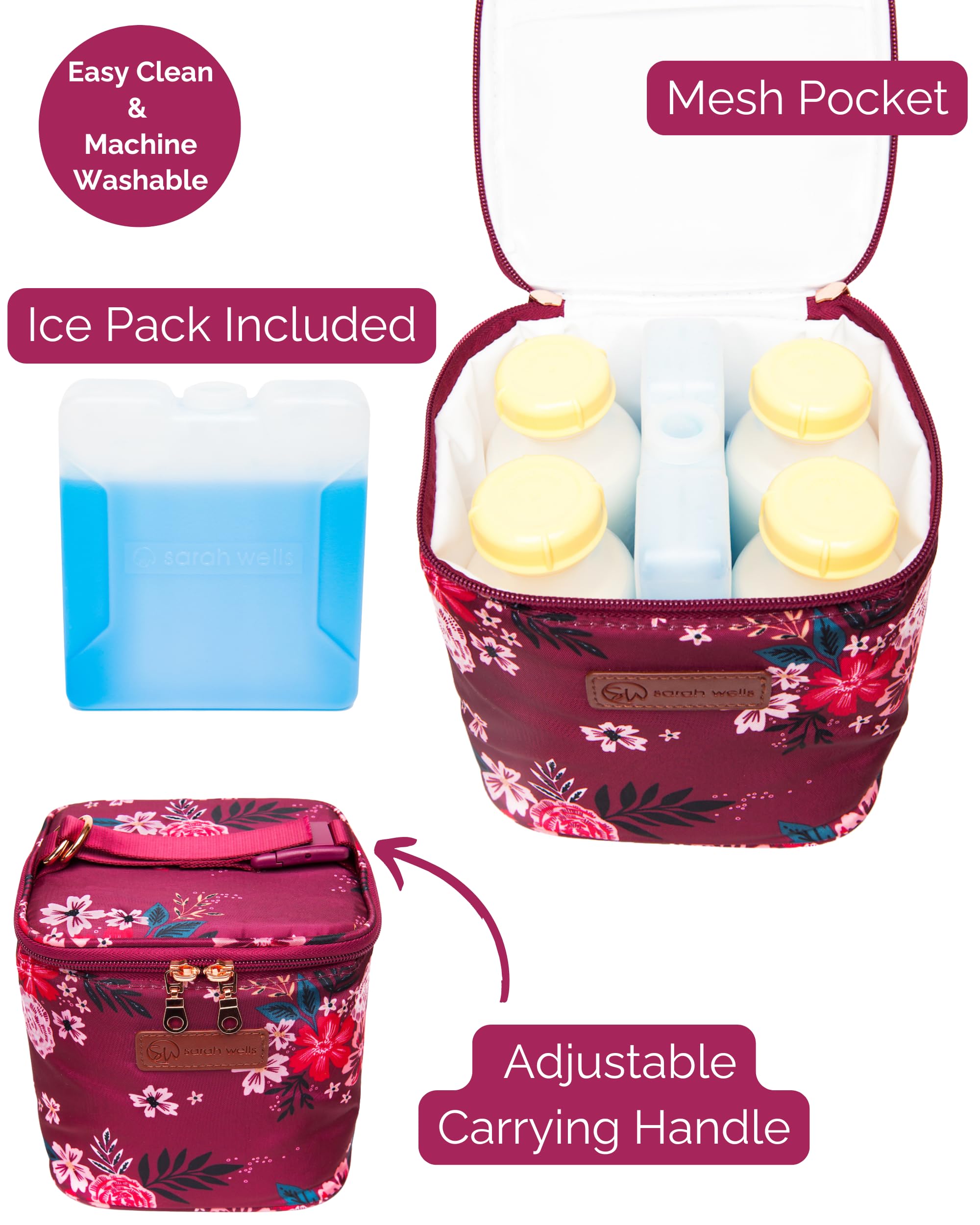 Sarah Wells Cold Gold Sac isotherme pour lait maternel avec bloc de glace (Berry Bloom)