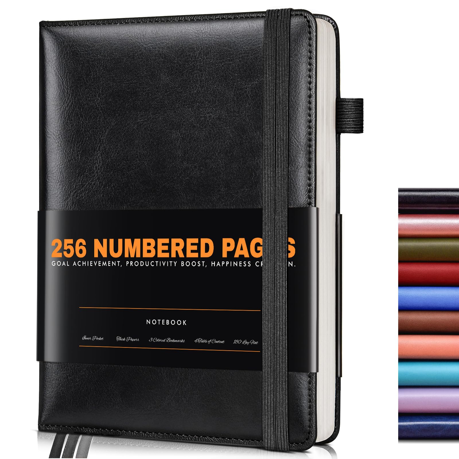 Lined Journal Notebook for Women Men, 256 Numbered Pages Hardcover Leather Journals for Writing, A5 Journaling Notebooks, College Ruled Journal for Business Work School Note Taking 5.75" x 8.38" Black