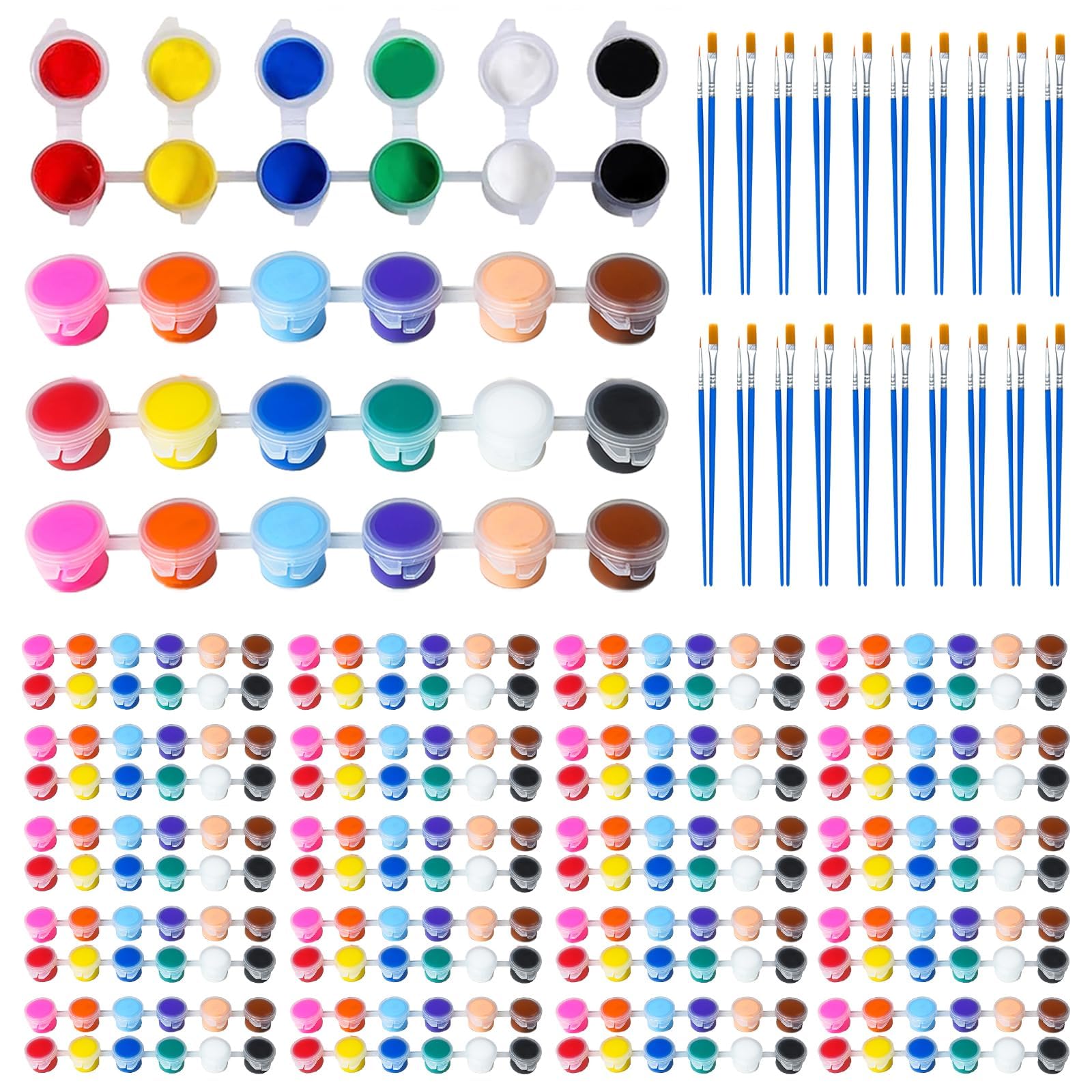 20 Pack Mini Acrylic Paint Set, 12 Color Acrylic Paint Strips with 40Pcs Painting Brushes for Kids&Adults Craft Painting, Container Storage Paints Pots for Home Classroom Party Painting Supplies Gifts