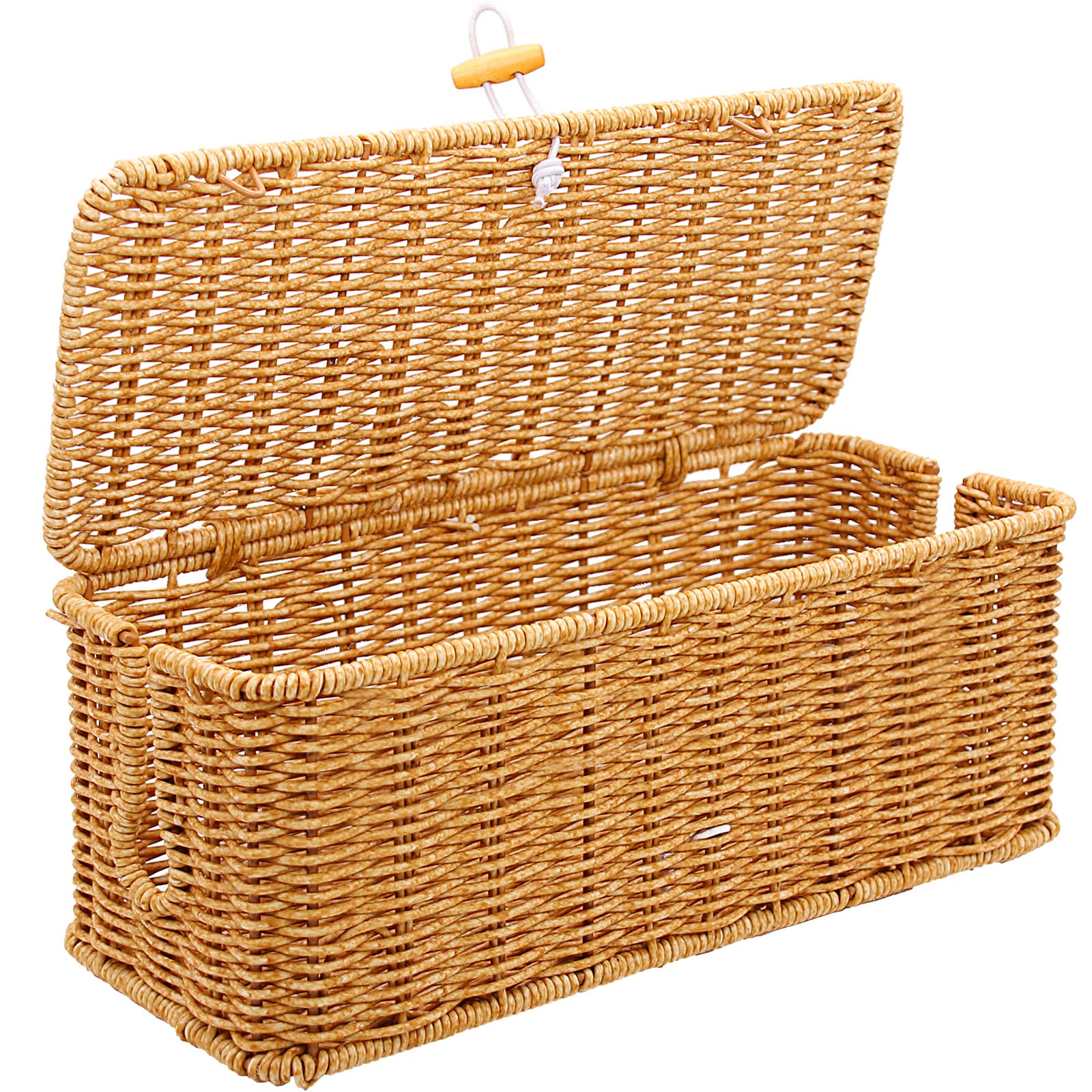 Cable Management Box, Handmade Imitation Rattan Cable Tidy Box with Locked Cover, 2 Open Slots Power Strip Organizer, Cord Organizer Boxes for Computer Router USB Hub & Power Strip