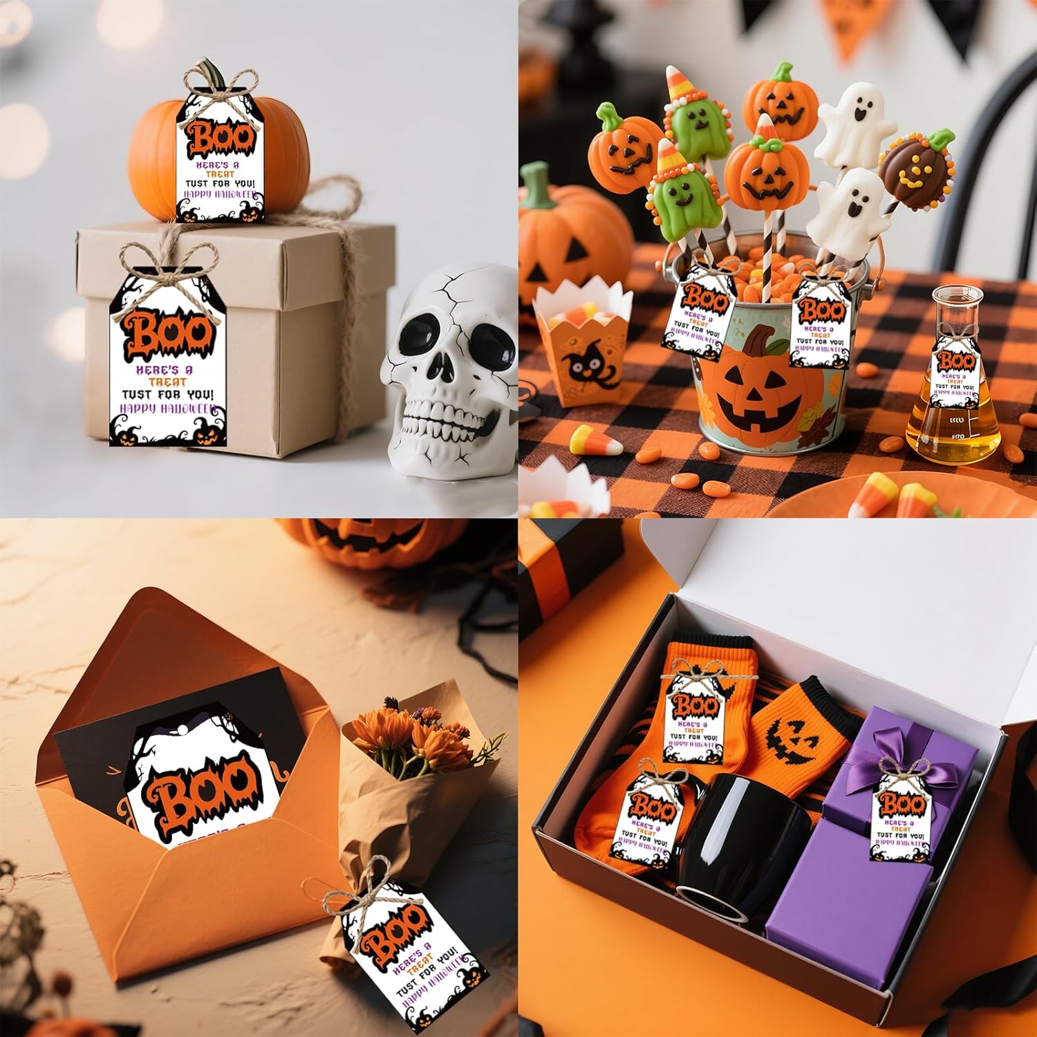 50Pcs Halloween Gifts Tags with String, 3.3x2.1 Inch Happy Halloween Tags for Goodie Bags, Halloween Name Tags for Holiday Party Candy Bag Party Favor DIY Craft - Image 5