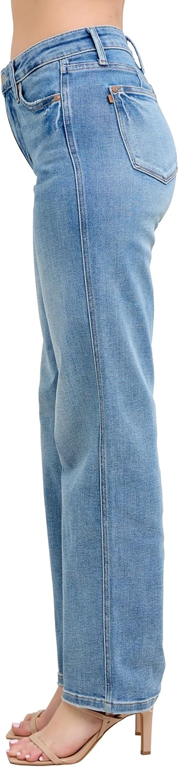 Judy Blue Womens Jeans - Mid Rise Petite Tummy Control Vintage Wash Straight