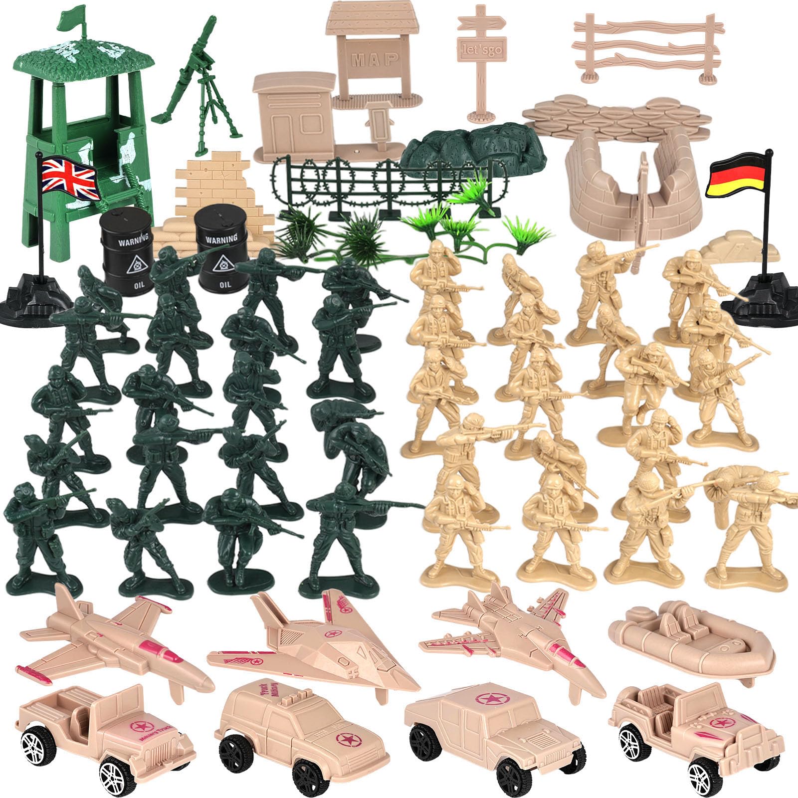 3 otters 120PCS Army Men Military Set, Military Soldier Playset Army Men Action Figures, with Vehicles Aircrafts Assault Boats, Christmas Stocking Stuffers for Kids Boys Ages 3+