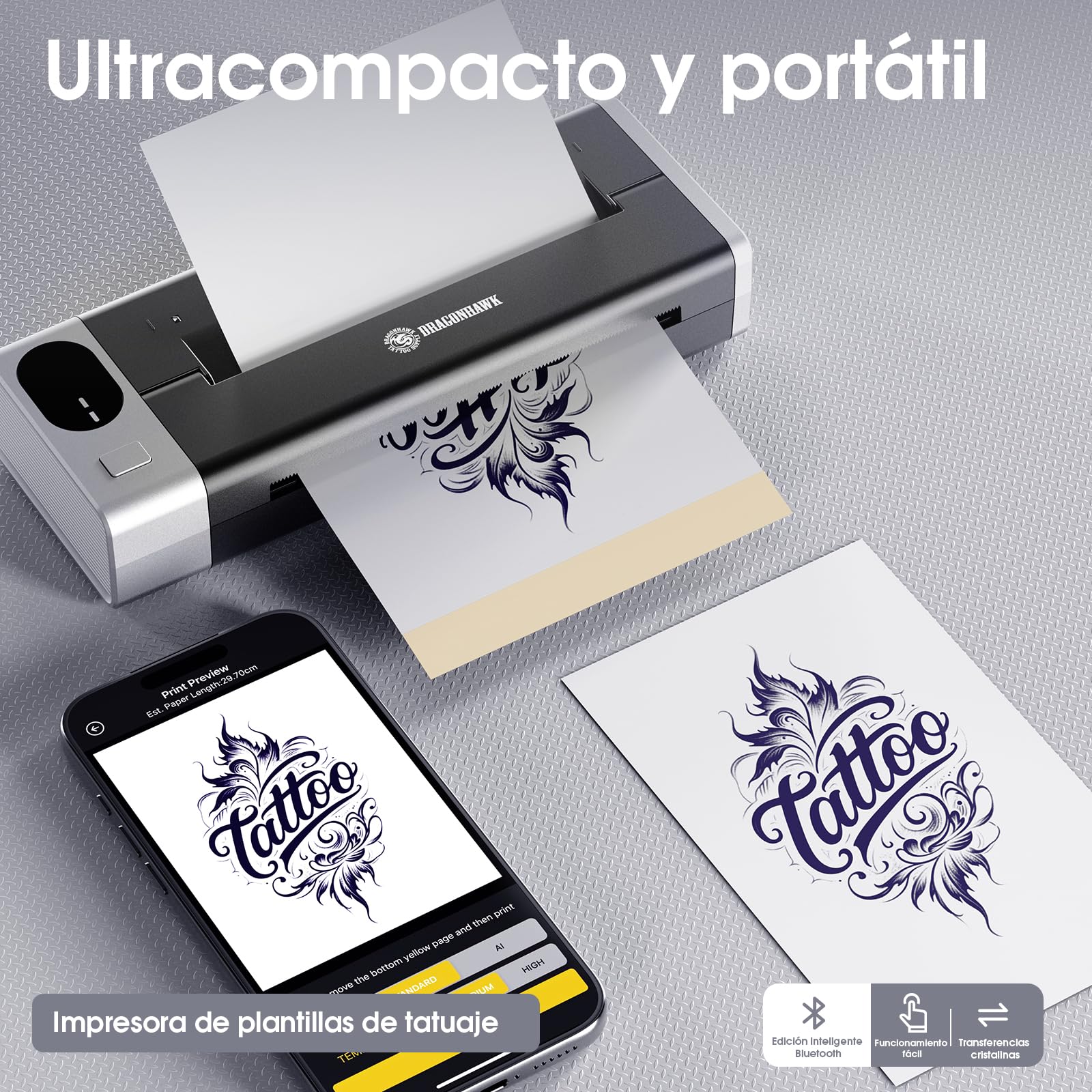 Dragonhawk A1 Pro Kit Máquina de Tatuaje Inalámbrica Rotativa 4.0mm Carrera Impresora de Stencil 20 Agujas para Principiantes