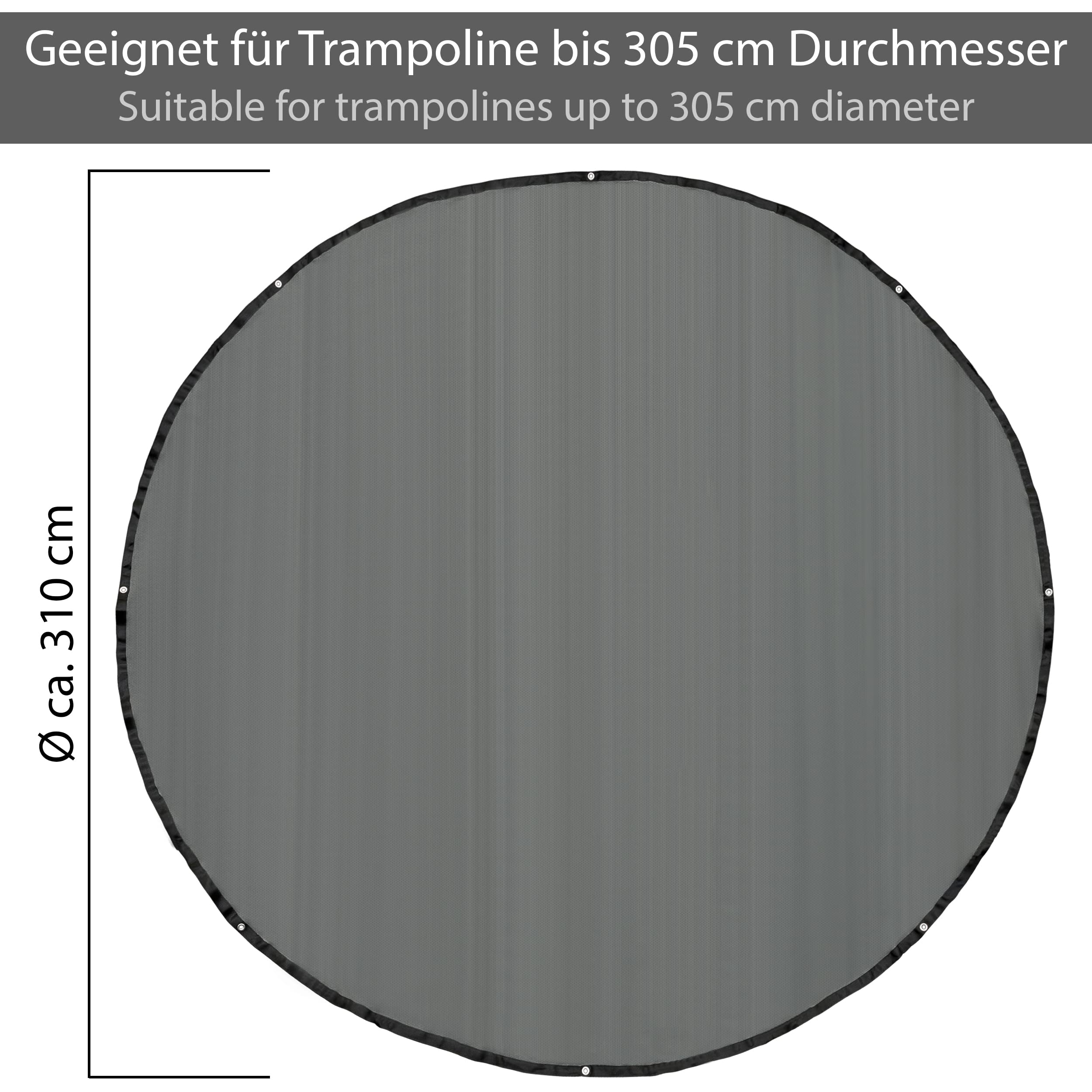 ONVAYA® Trampolin Sonnensegel in Anthrazit | Reißfest und luftdurchlässig | Schutz vor UV- Strahlung und Witterung | Trampolin Abdeckung Ø 305 | Aus 100% HDPE Kunststoff-Gewebe