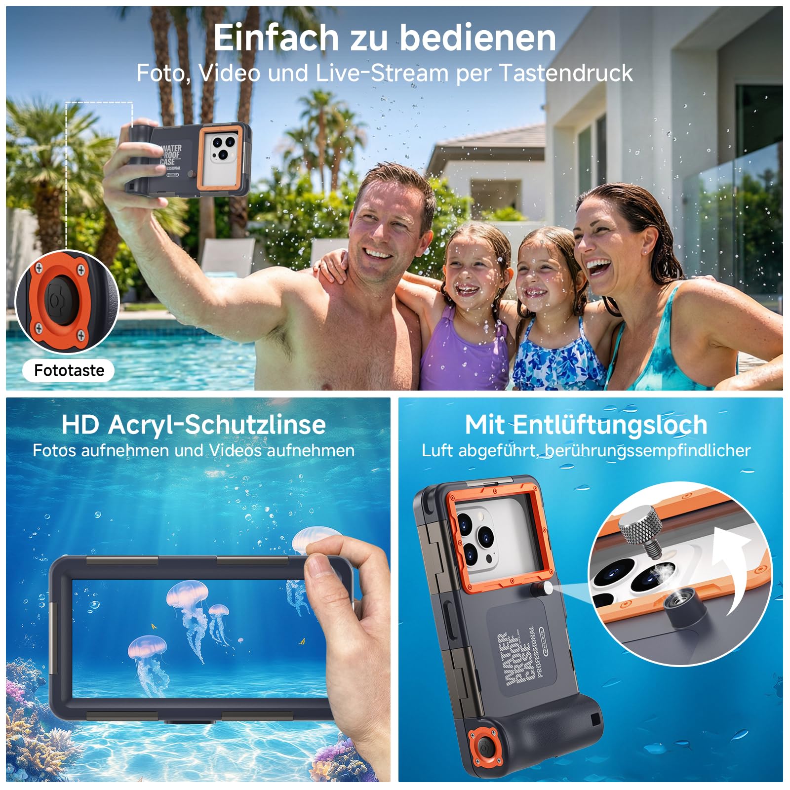 IP68 Unterwasser Handyhülle 15m wasserdicht kompatibel mit iPhone 17 Pro Max Samsung Galaxy S25 Ultra Xiaomi