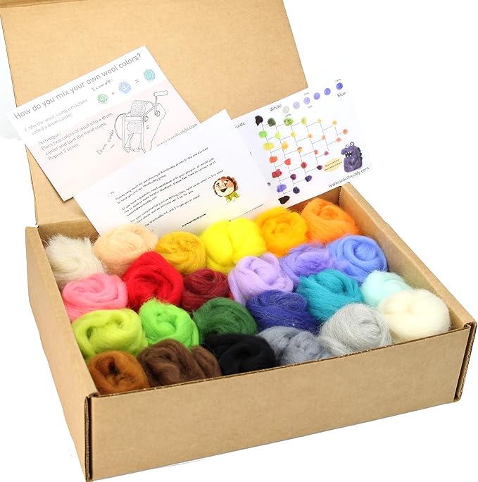 Woolbuddy Felting Wool Kit 24 Vibrant Colors of Merino
