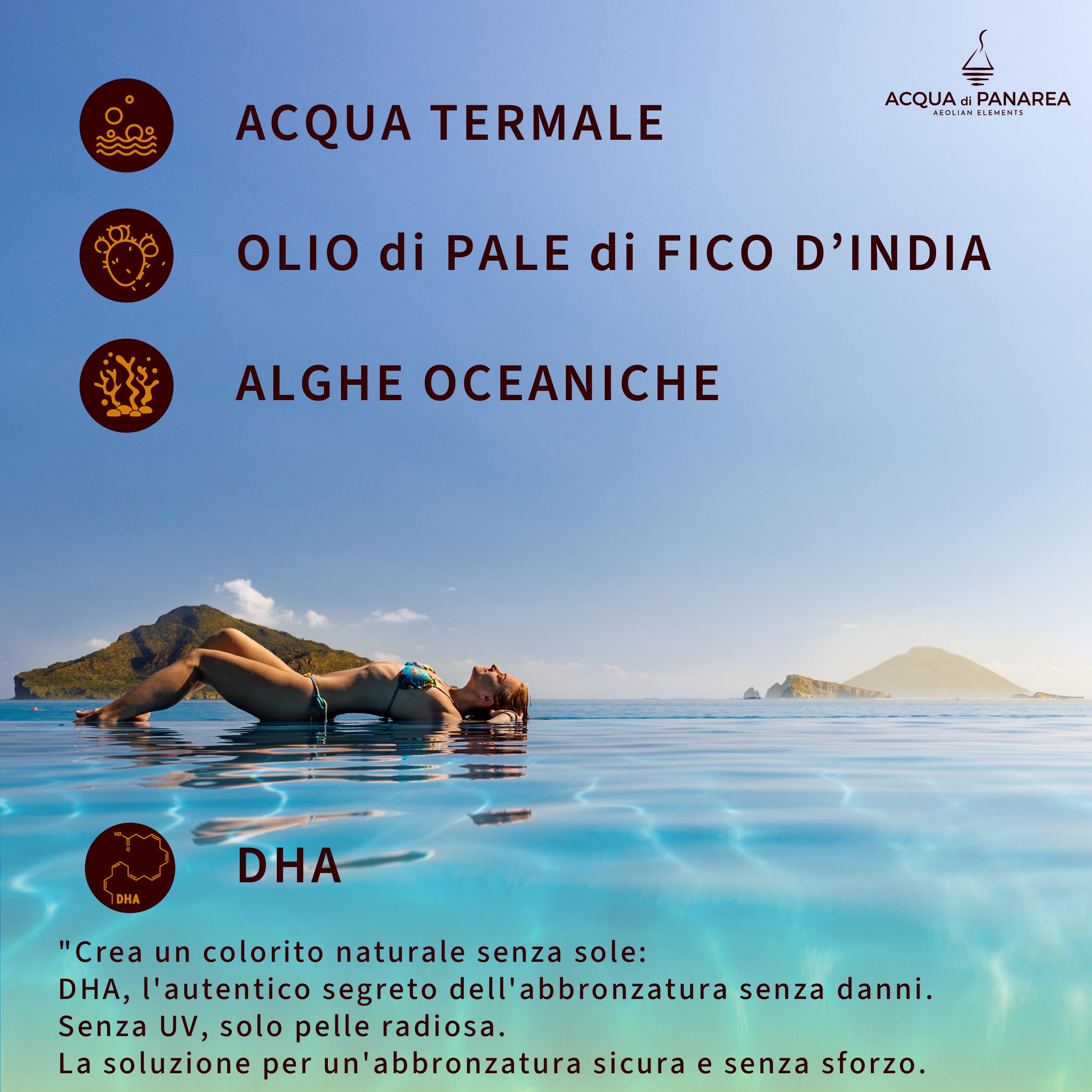 ACQUA DI PANAREA Sole Siciliano 365 Siero Crema Autoabbronzante Viso e Corpo Illuminante, Gocce Autoabbronzanti Viso Antirughe Idratante Con DHA e Acqua Termale Vulcanica 210 ml